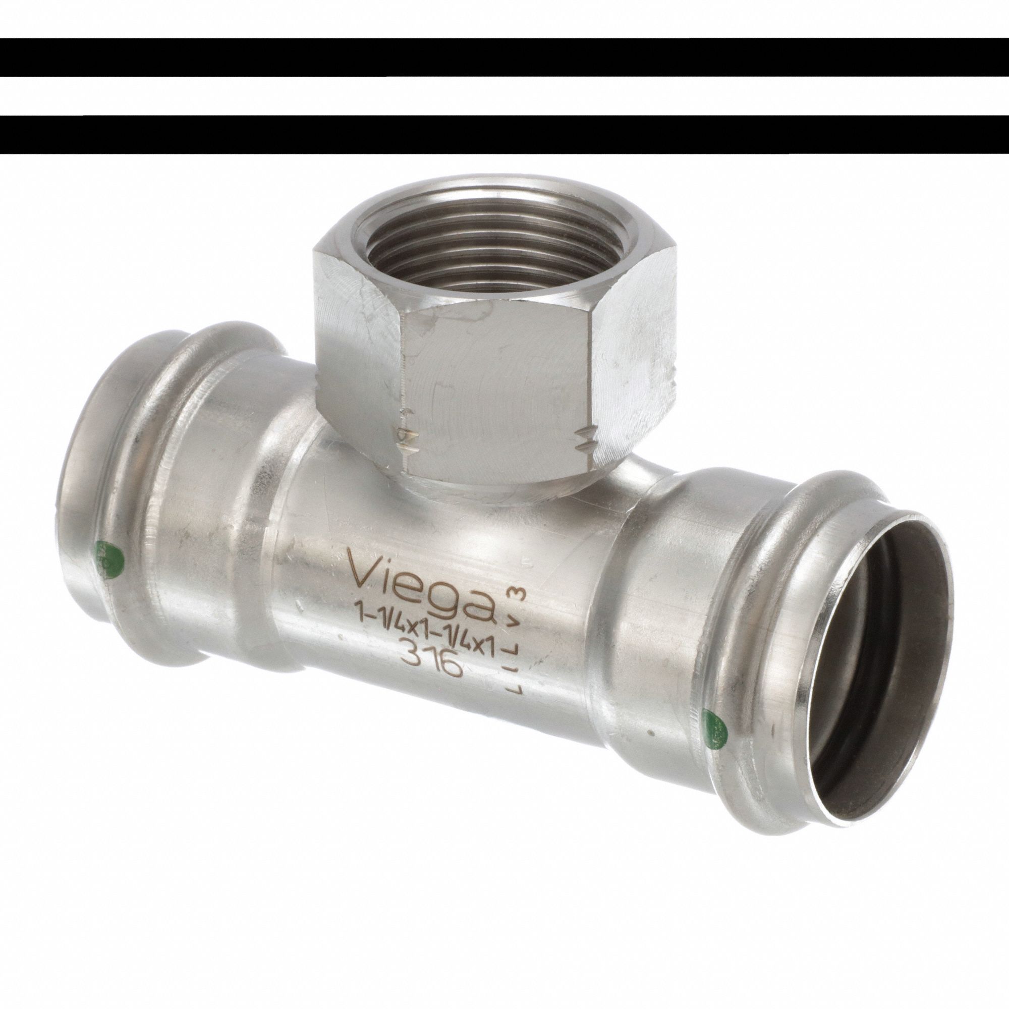 Crimp Tee Fitting: 1 1/4 in CTS x 1 1/4 in CTS x 1 in Pipe Size, Rubber