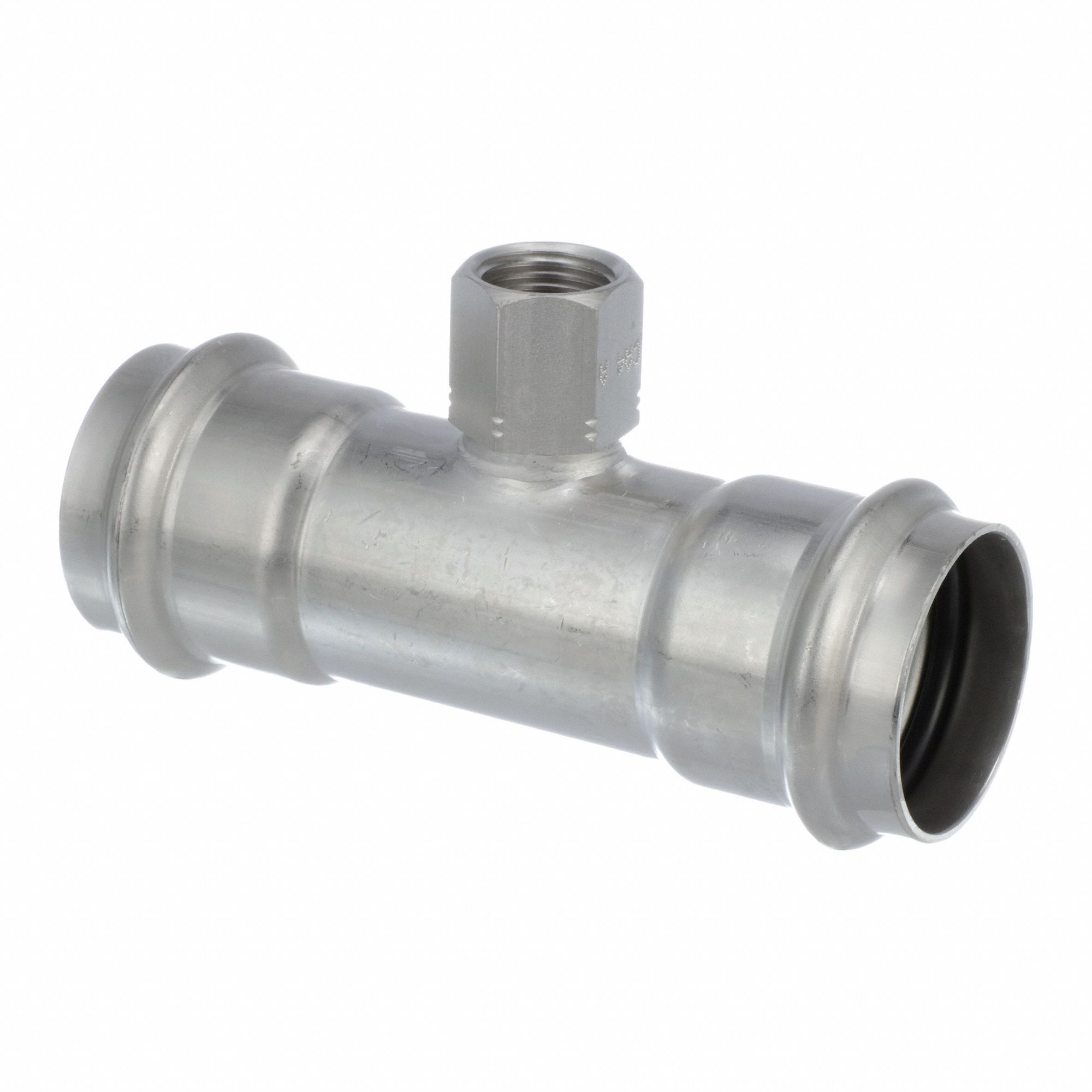 Crimp Tee Fitting: 1 1/2 in CTS x 1 1/2 in CTS x 1/2 in Pipe Size, Rubber