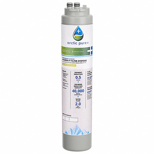 MANITOWOC Filter Cartridge: 0.5 micron, 2 gpm, 40,000 gal, 14 5/8 in  Overall Ht, 3 1/10 in Dia
