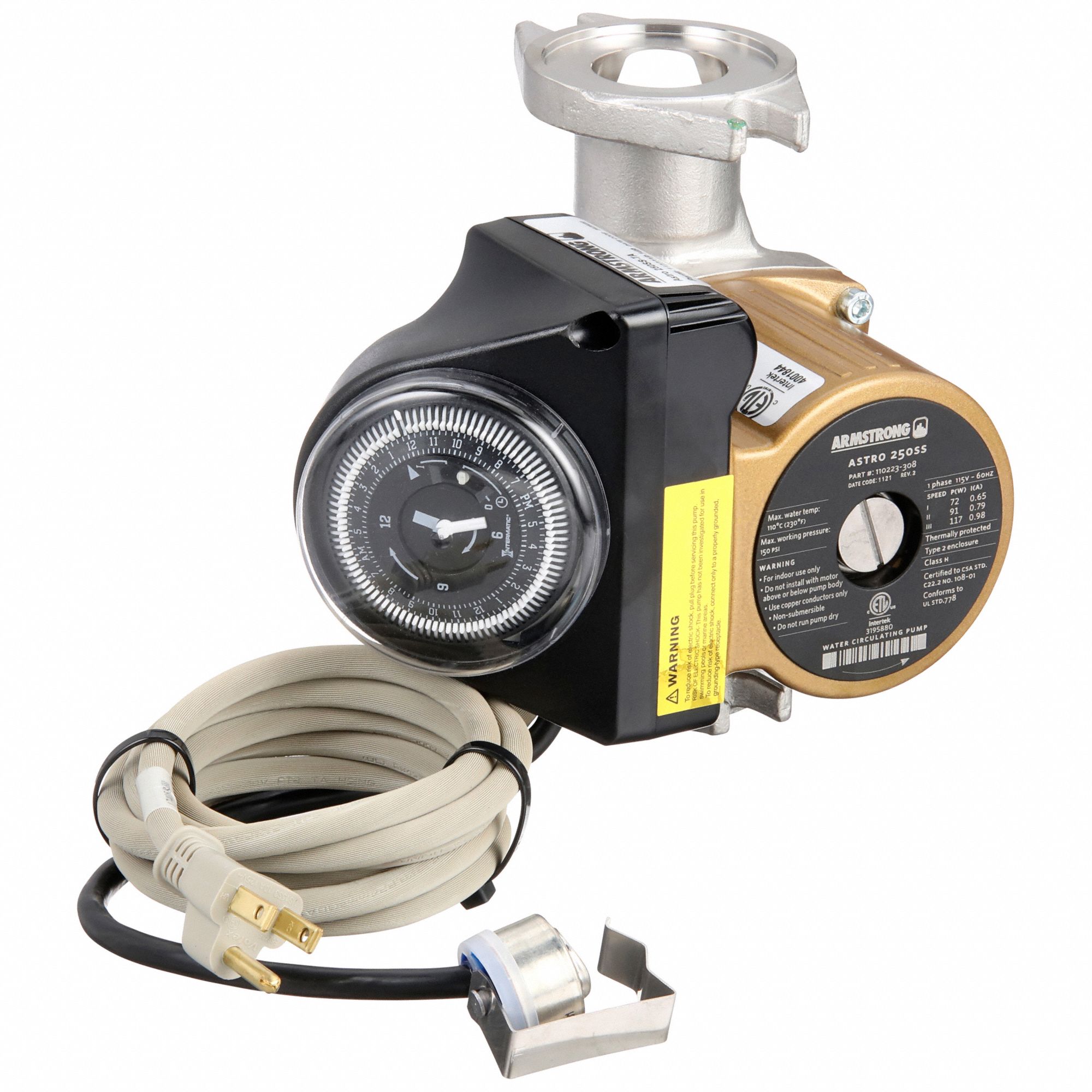 HVAC Circulating Pump: 1/25 hp HP, 120V AC, Stainless Steel, 3, 18 gpm, 24 ft Max. Head, Inline