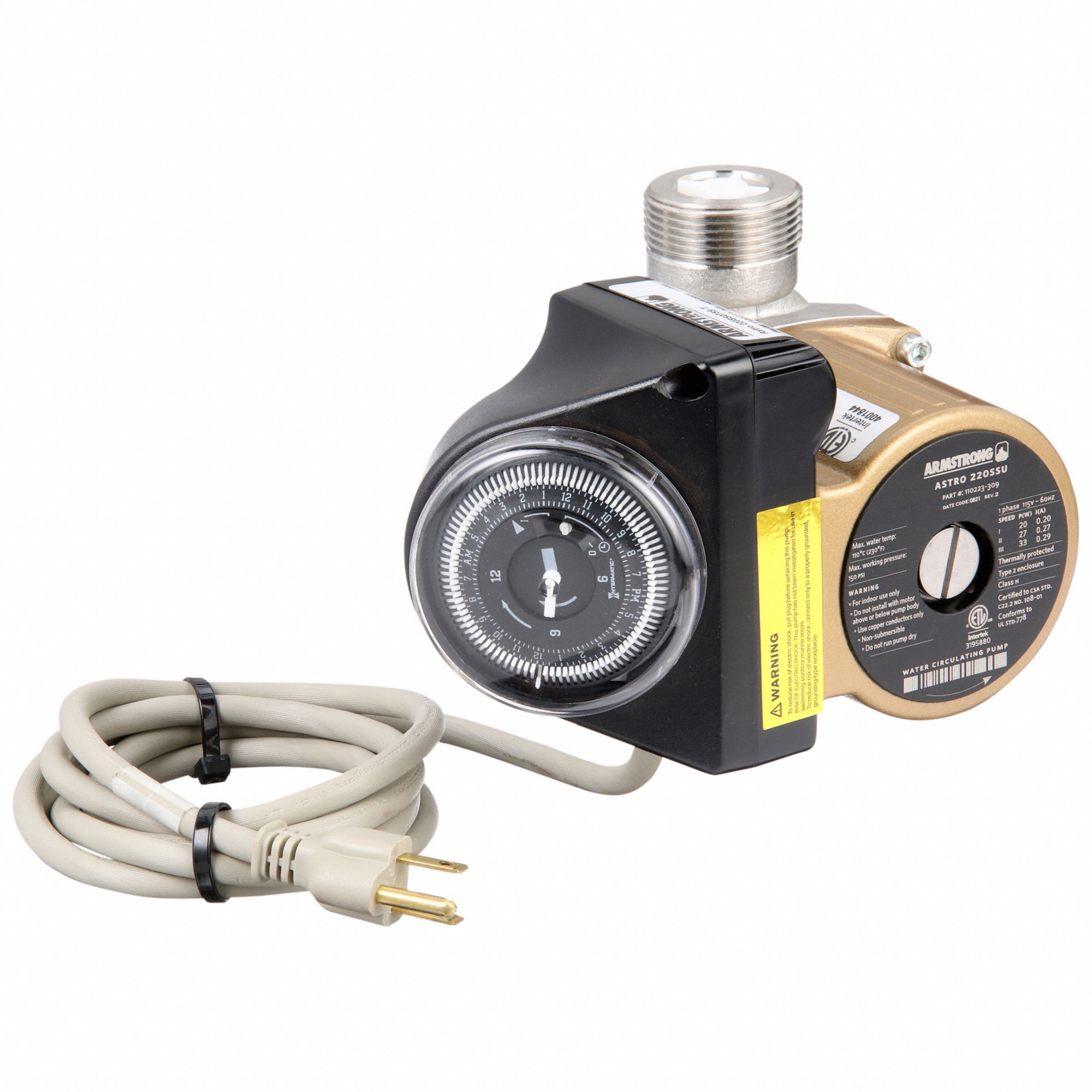 Circulating Pump: 1/25 hp HP, 120V AC, Stainless Steel, 3, 10 gpm, 5 ft Max. Head, 6 in Face to Face