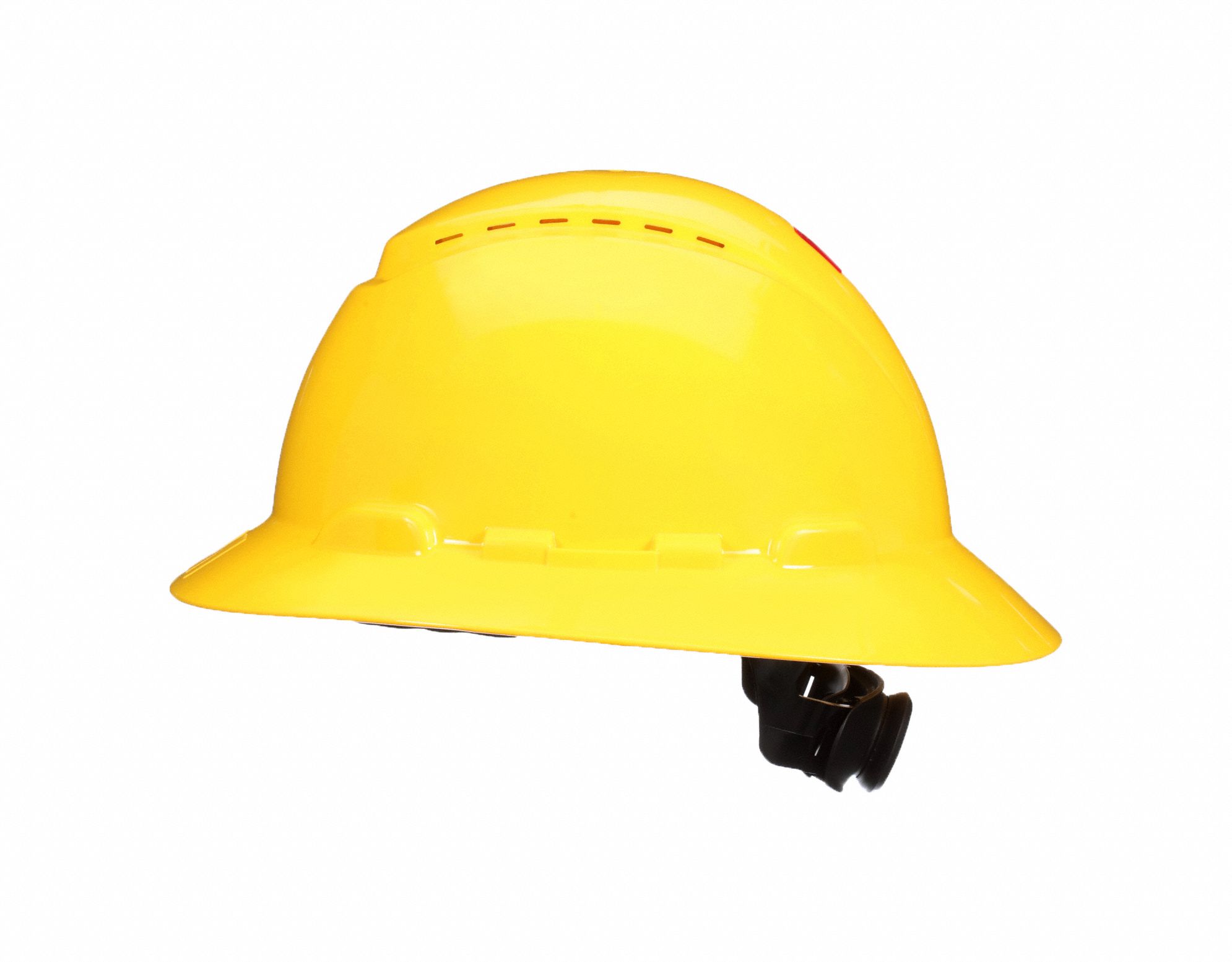 SecureFit(TM) Full Brim Hard Hat: Yellow, Ratchet (4-Point), Ratchet, Polyethylene, 3M, Ratchet