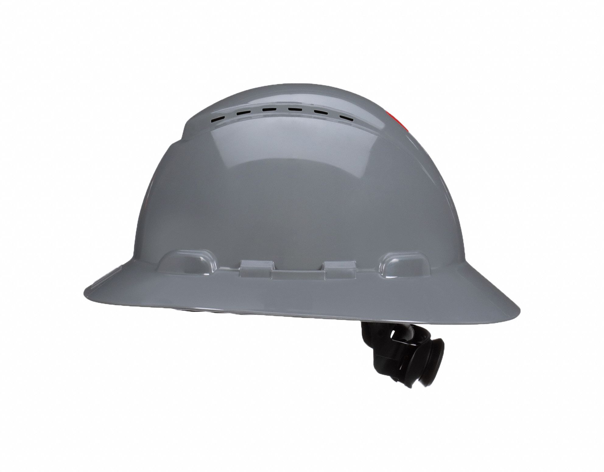 SecureFit(TM) Full Brim Hard Hat: Gray, Ratchet (4-Point), Ratchet, Polyethylene, 3M, Ratchet