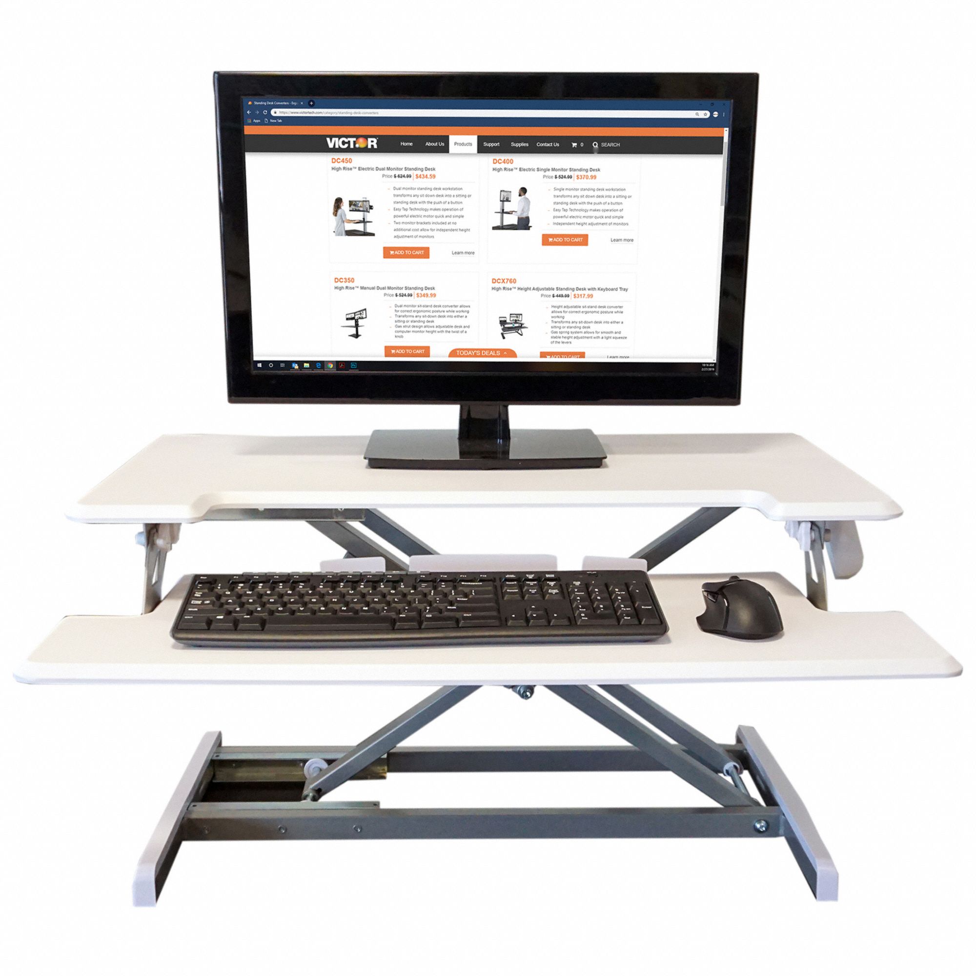 Standing Desk Converter: Manual, White, Steel/Wood, 32 1/2 in Overall Wd, 18 in Overall Dp