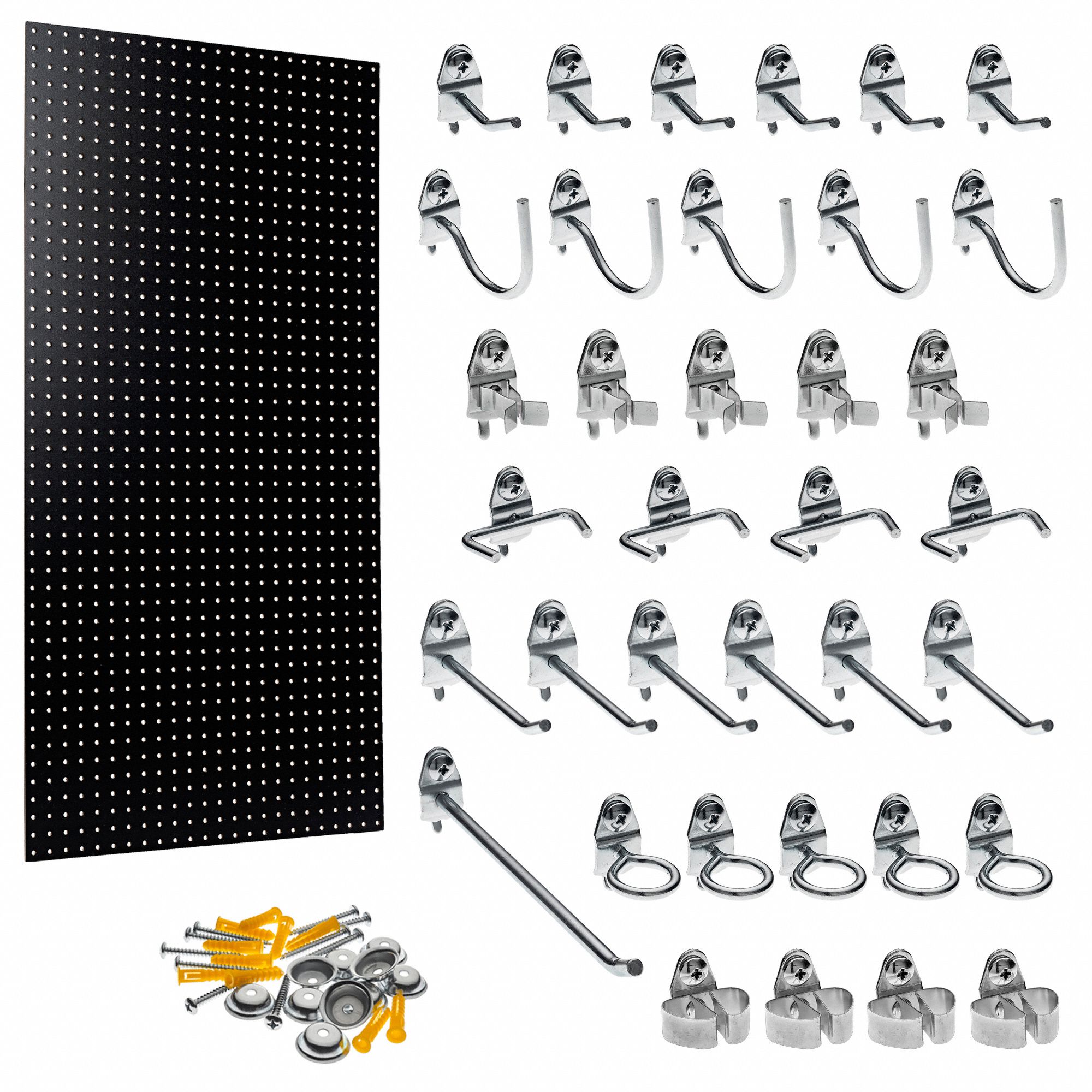 Wall Ready Black Pegboard Kit: Round, 1/4 in Peg Hole Size, 42 in x 24 in x 1/4 in