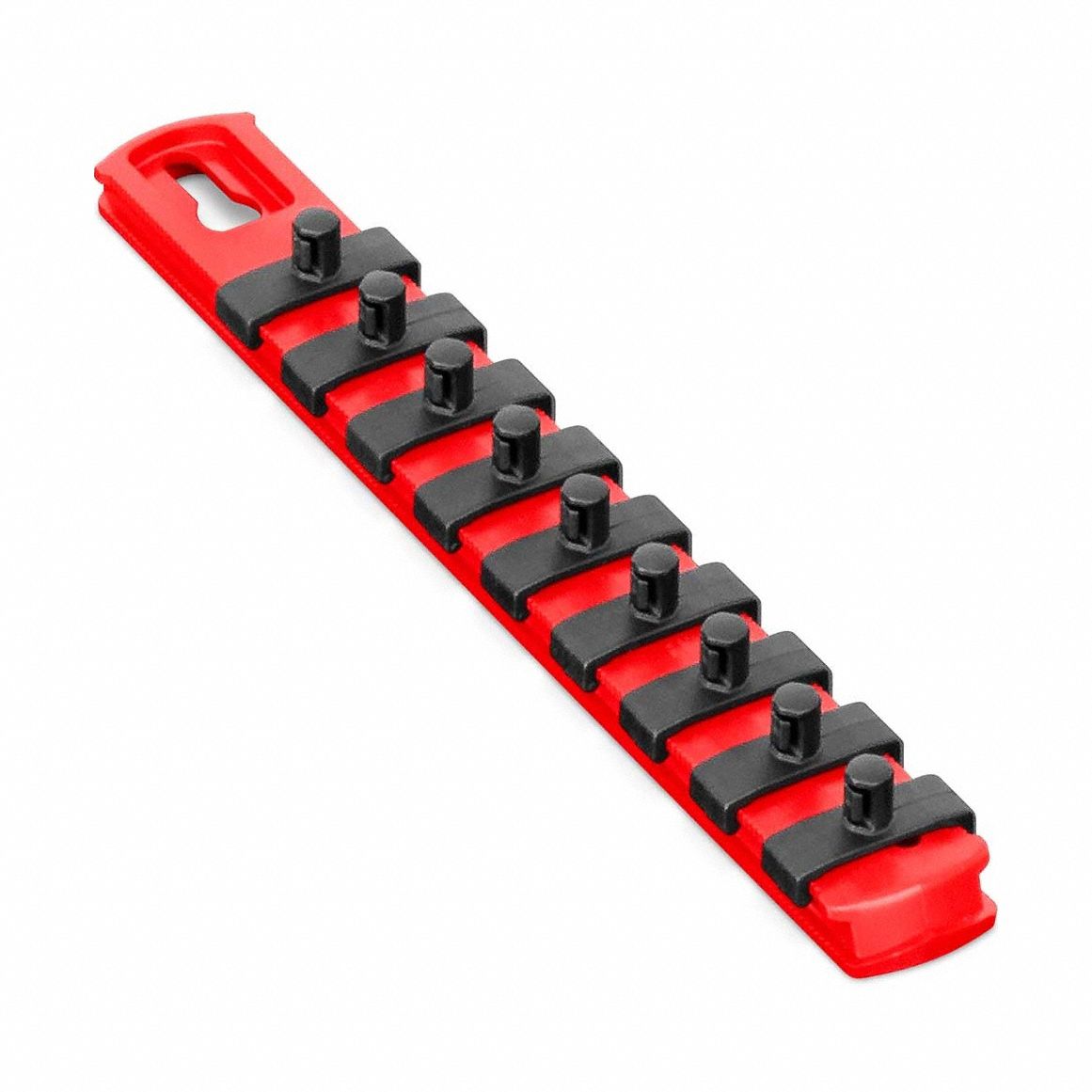 Socket Organizer Rail: Red, 1 1/8 in Overall Wd, 9 Posts/Slots, Plastic, Sockets