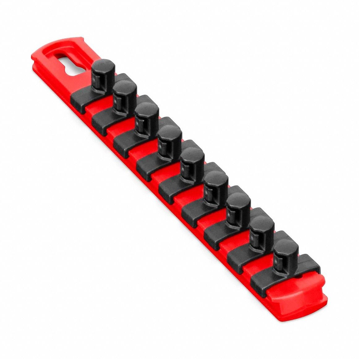 Socket Organizer Rail: Red, 1 1/8 in Overall Wd, 9 Posts/Slots, Plastic, Sockets