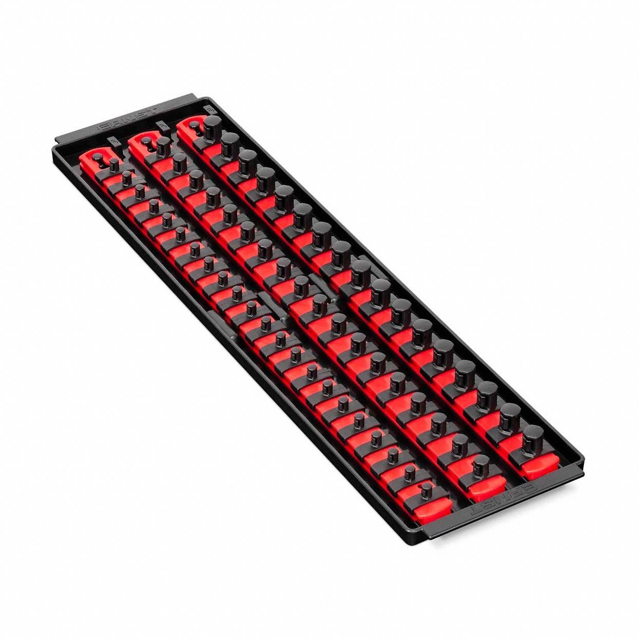 Twist-Lock Socket Organizer Tray: Red, 5 5/16 in Overall Wd, 57 Posts/Slots