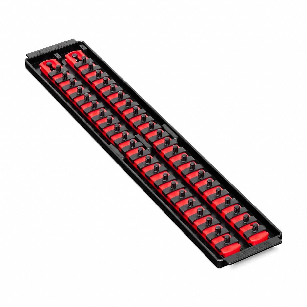 Twist-Lock Socket Organizer Tray: Red, 3 5/8 in Overall Wd, 44 Posts/Slots