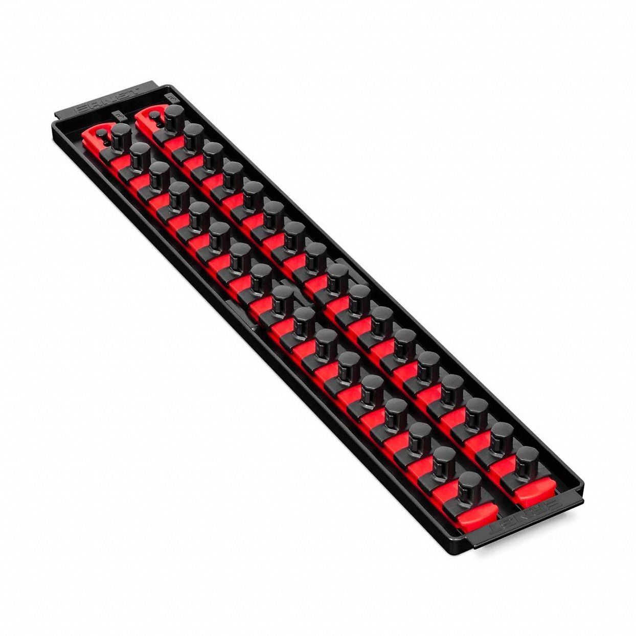 Twist-Lock Socket Organizer Tray: Red, 3 5/8 in Overall Wd, 34 Posts/Slots