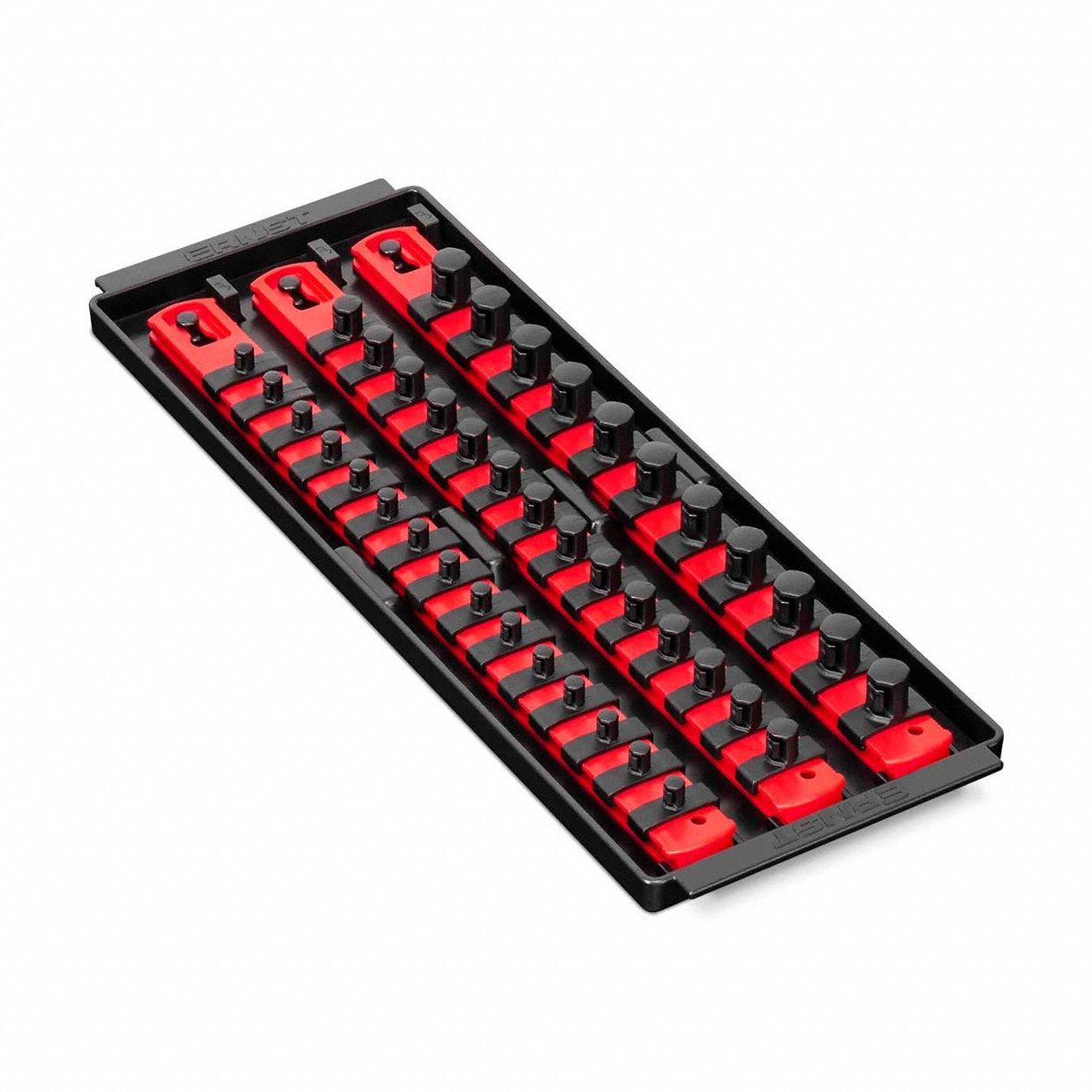 Twist-Lock Socket Organizer Tray: Red, 5 5/16 in Overall Wd, 40 Posts/Slots