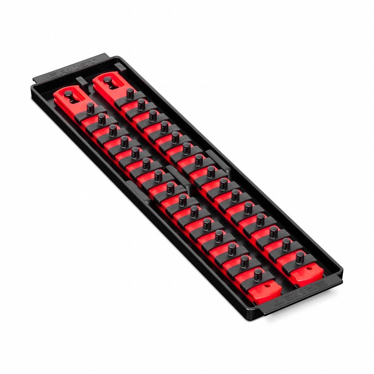 Twist-Lock Socket Organizer Tray: Red, 3 5/8 in Overall Wd, 30 Posts/Slots