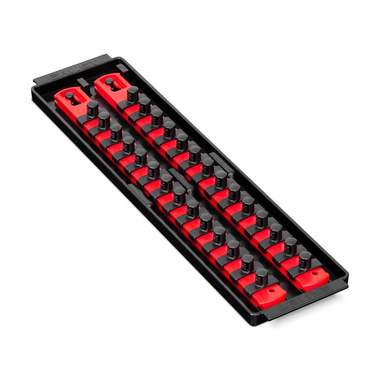 Twist-Lock Socket Organizer Tray: Red, 3 5/8 in Overall Wd, 28 Posts/Slots