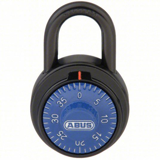 ABUS Combination Padlock: Dial Combo, Black, Steel, Std Shackle, Steel Shackle (MPN 78813Q). Key specifications — Dial Color: Blue; Brand: ABUS.