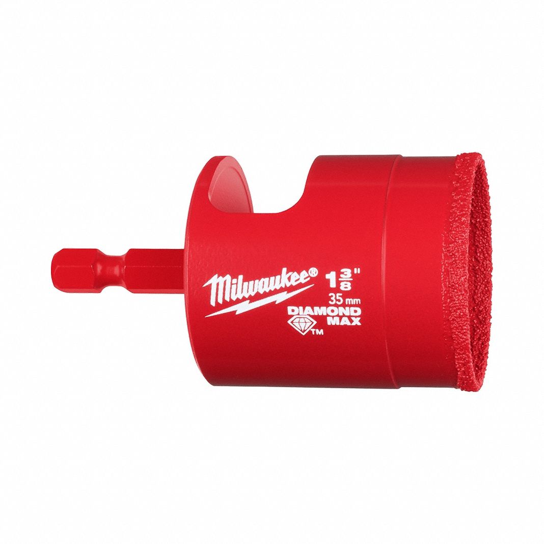 Hole Saw: 1 3/8 in Saw Dia., 1 1/2 in Max. Cutting Dp, Diamond Grit