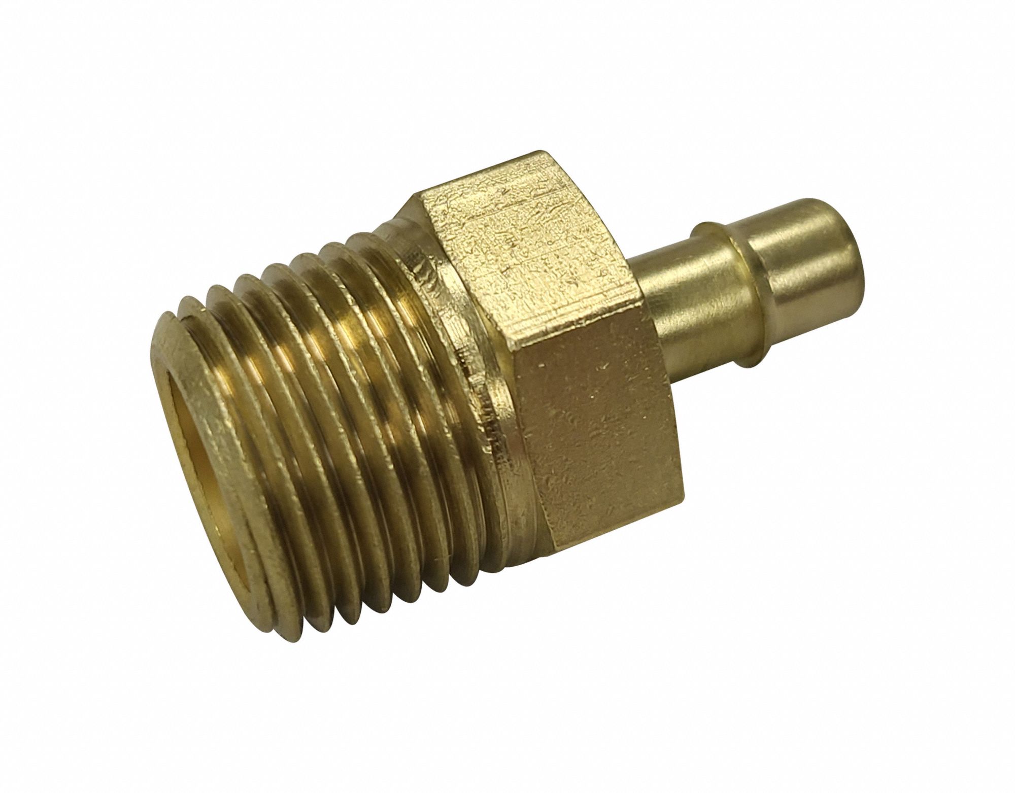 MINI BARB FITTING: Brass, MNPT x Barbed, For 1/4 in Tube ID, 1/2 in Pipe  Size, 1 7/16 in Overall Lg