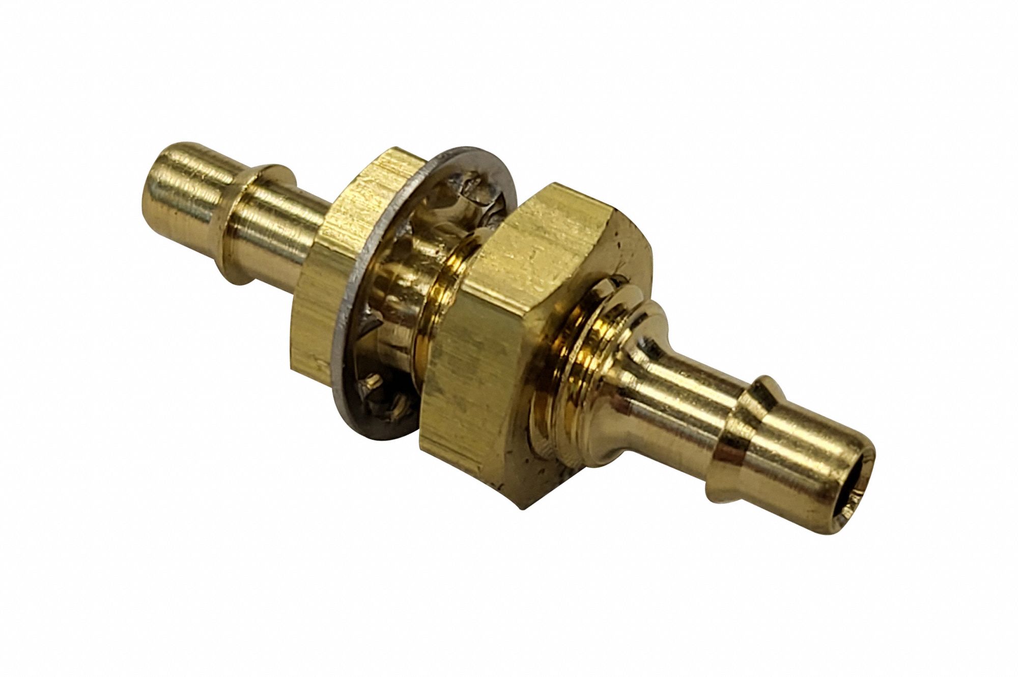MINI BARB FITTING: Nickel-Plated Brass, Barbed x Barbed, For 1/4 in x 1/4  in Tube ID, Beaded Barb