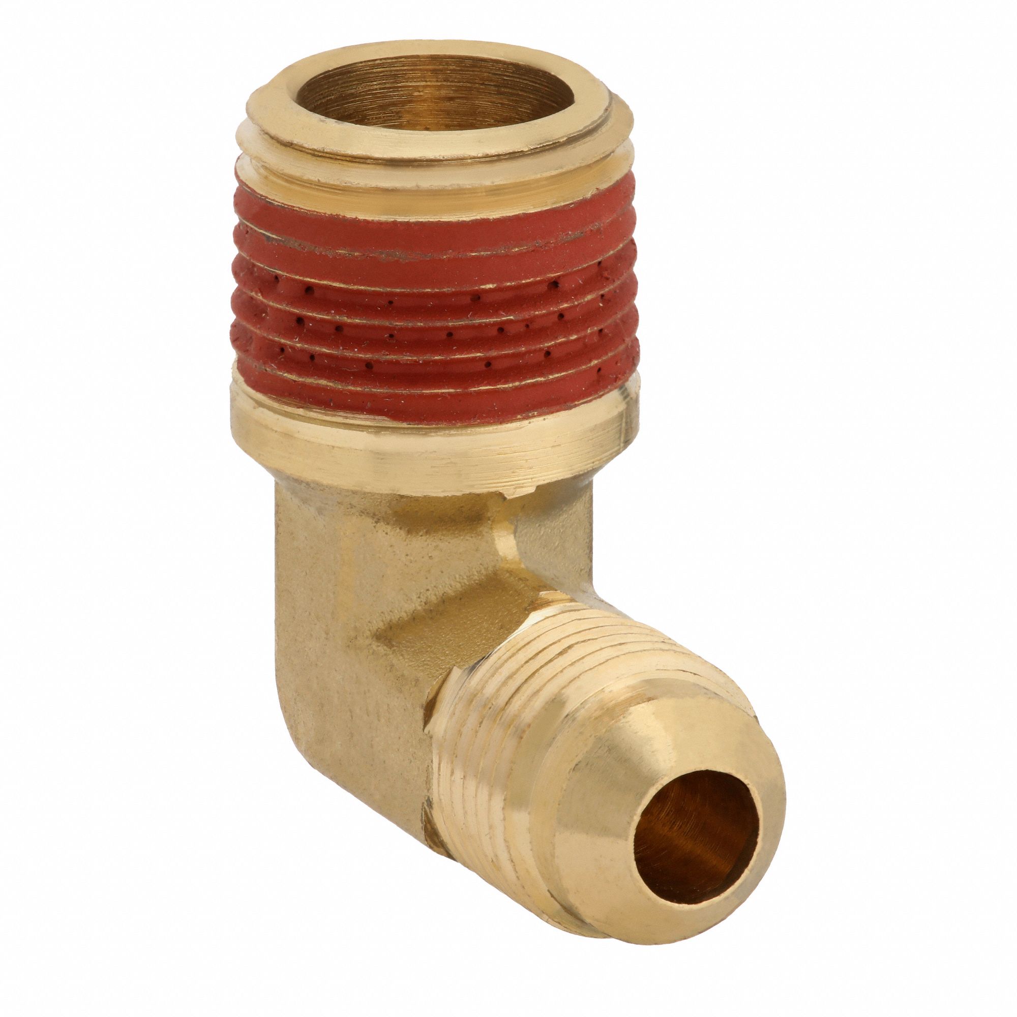 Flared Fitting Elbow: 1/4 in OD x 3/8 in Pipe Fitting Size, Flared/Threaded, Brass