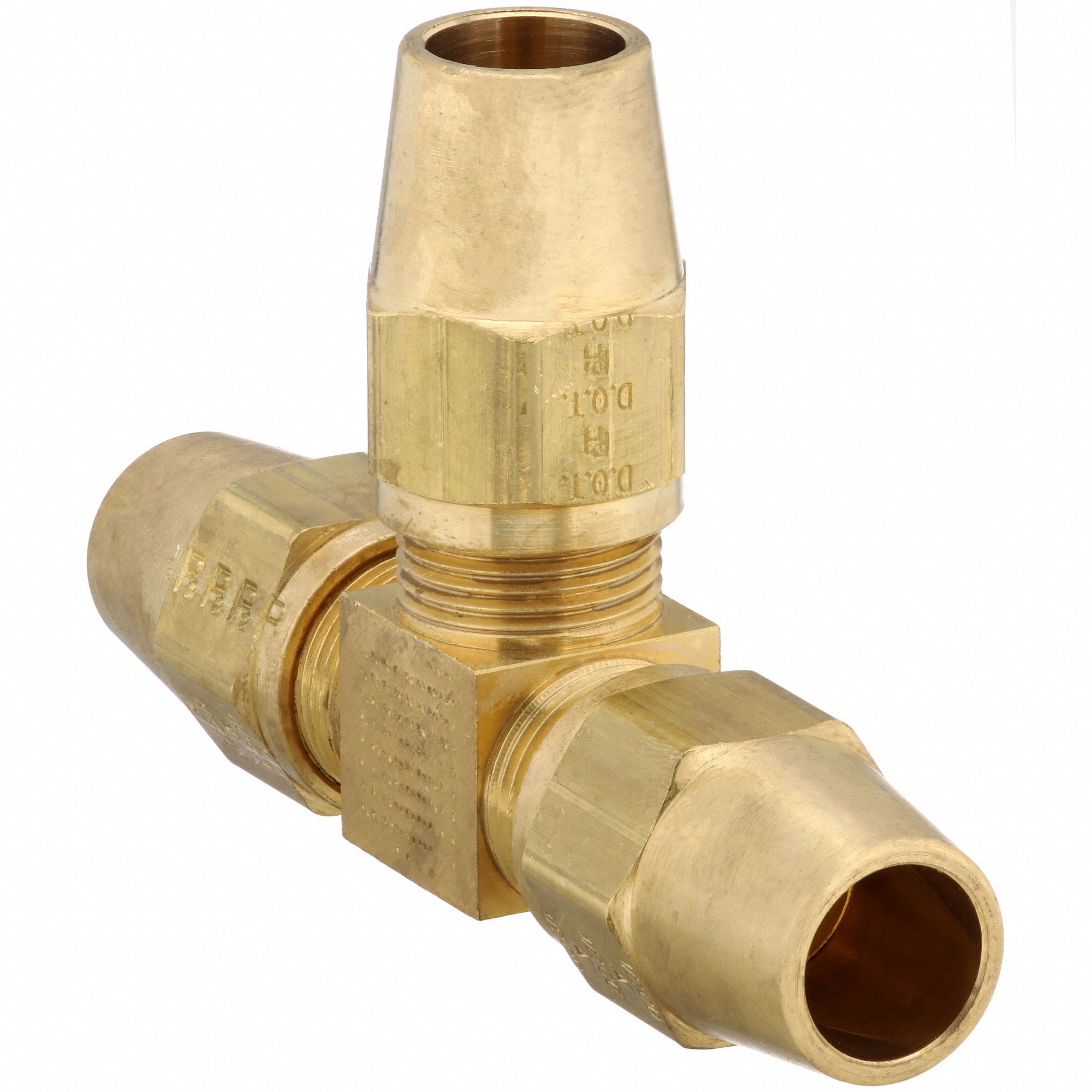 Compression Tee Fitting: 3/8 in OD x 3/8 in OD x 3/8 in OD Fitting Size, Brass