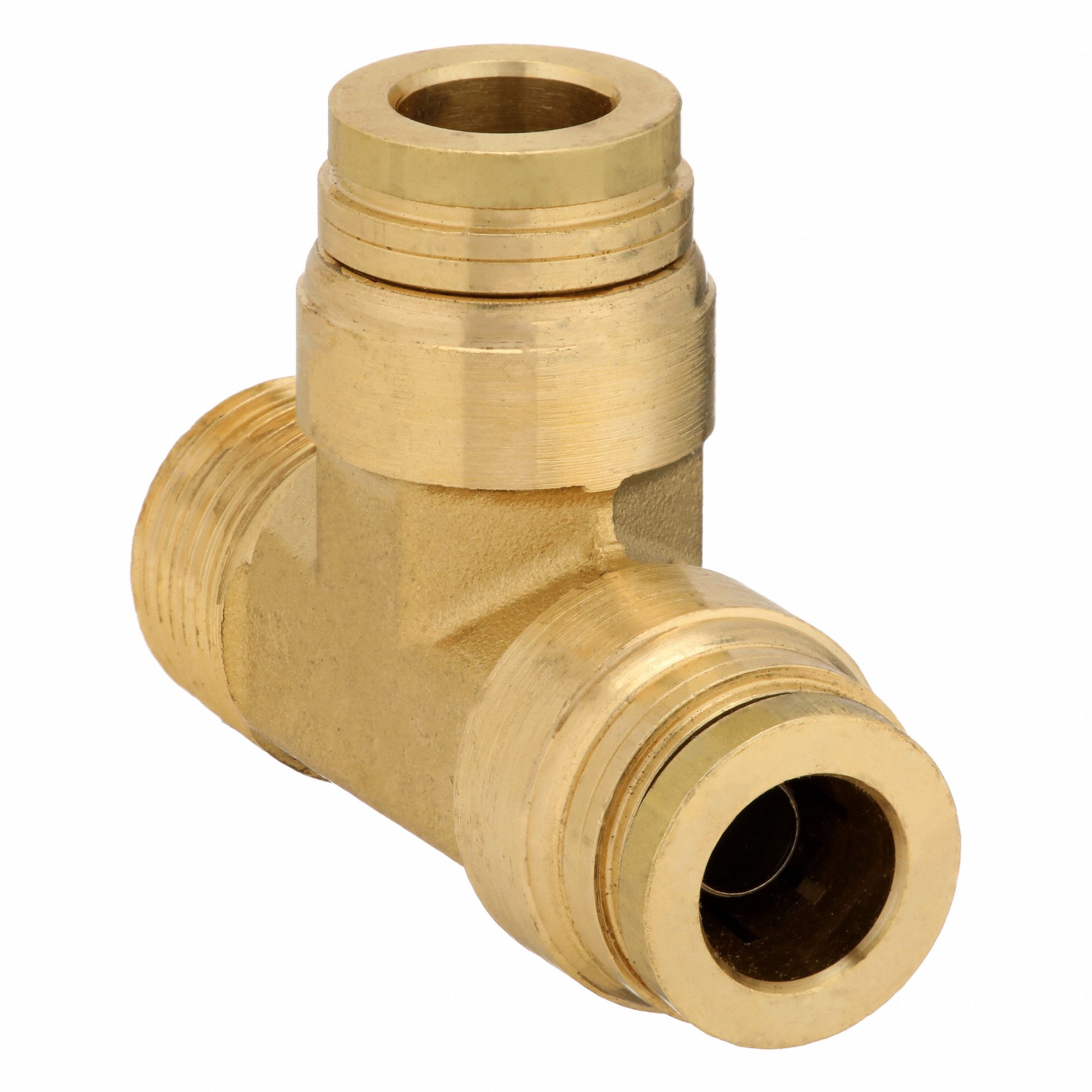 Push-Fit Tee Fitting: 1/2 in OD x 1/4 in Pipe Fitting Size, Push-to-Connect x Push-to-Connect x MNPT