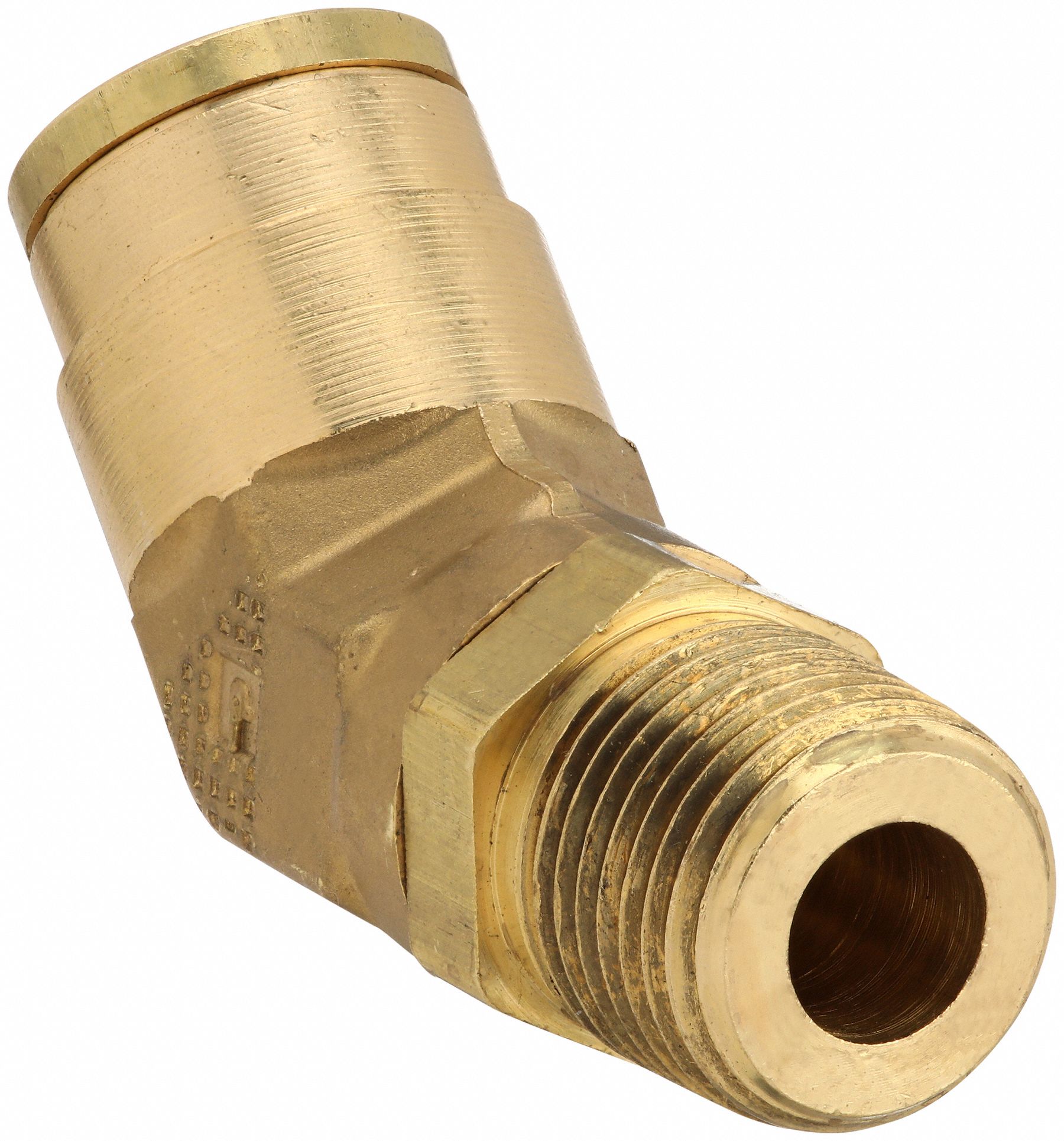 Push-Fit Elbow Fitting: 5/8 in OD x 1/2 in Pipe Fitting Size, Push-to-Connect x MNPT, Brass, Adapter