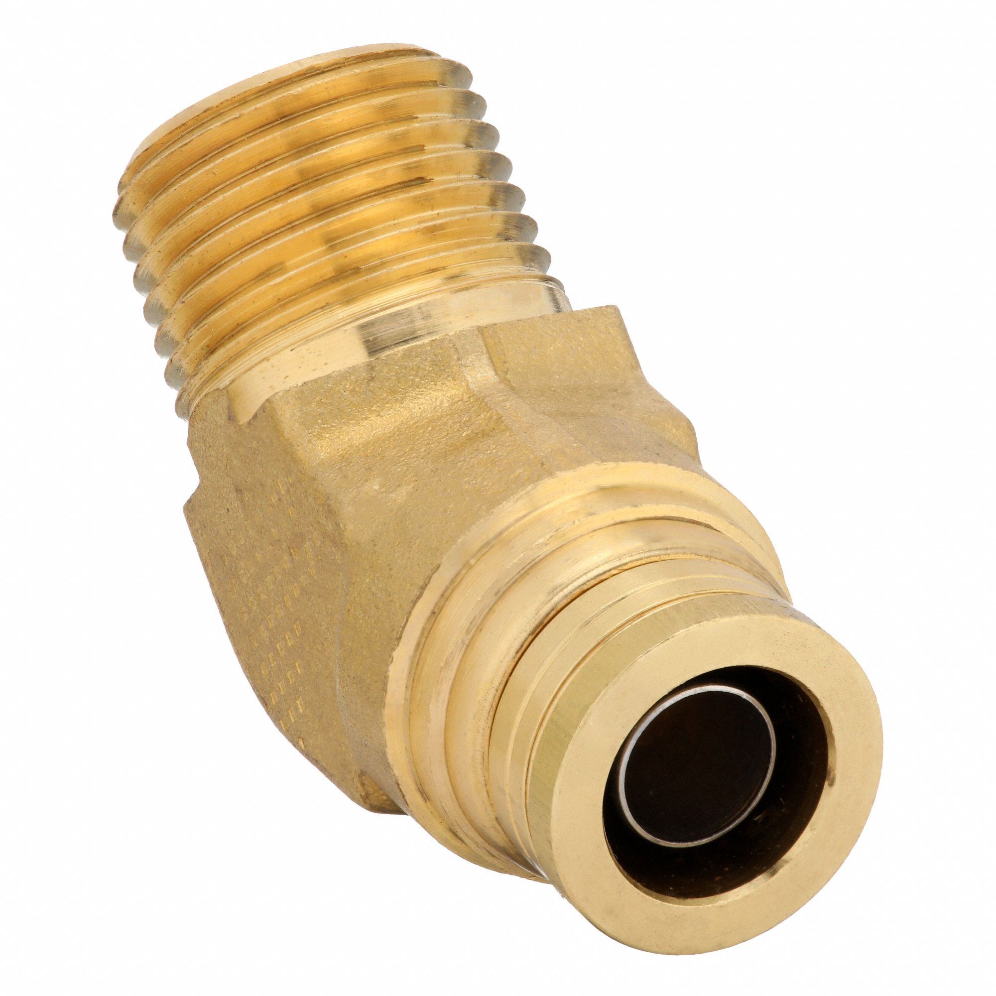 Push-Fit Elbow Fitting: 1/2 in OD x 1/2 in Pipe Fitting Size, Push-to-Connect x MNPT, Brass, Adapter