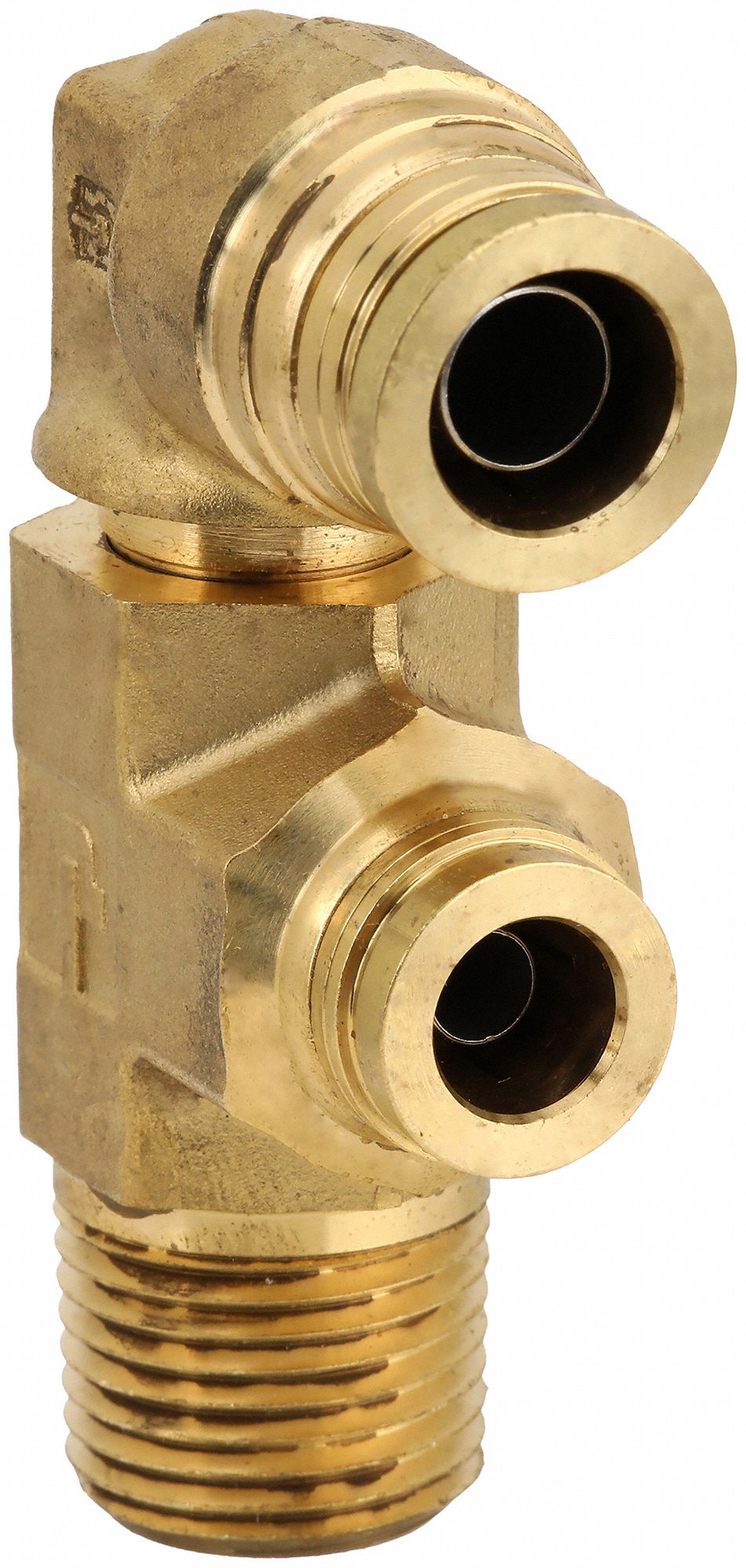 Push-Fit Elbow Fitting: 1/2 in OD x 3/8 in OD Fitting Size, Push-to-Connect x Push-to-Connect, Brass