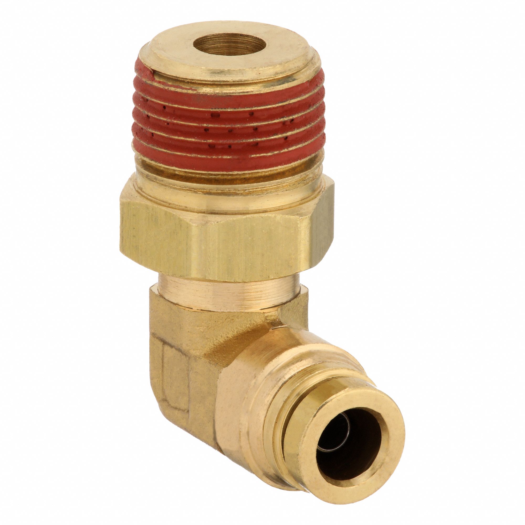 Push-Fit Elbow Fitting: 1/4 in OD x 3/8 in Pipe Fitting Size, Push-to-Connect x MNPT, Brass, Adapter