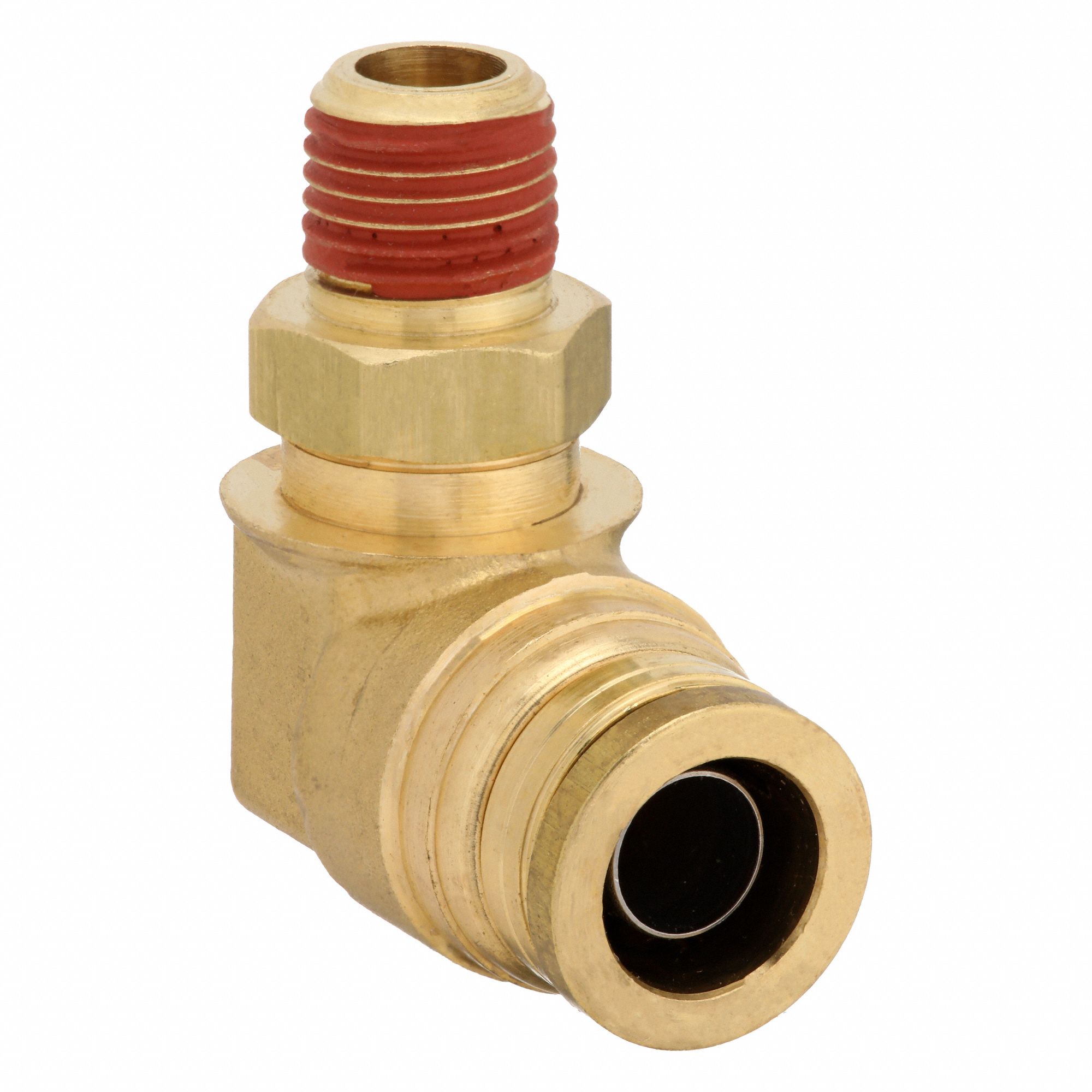 Push-Fit Elbow Fitting: 1/2 in OD x 1/4 in Pipe Fitting Size, Push-to-Connect x MNPT, Brass, Adapter