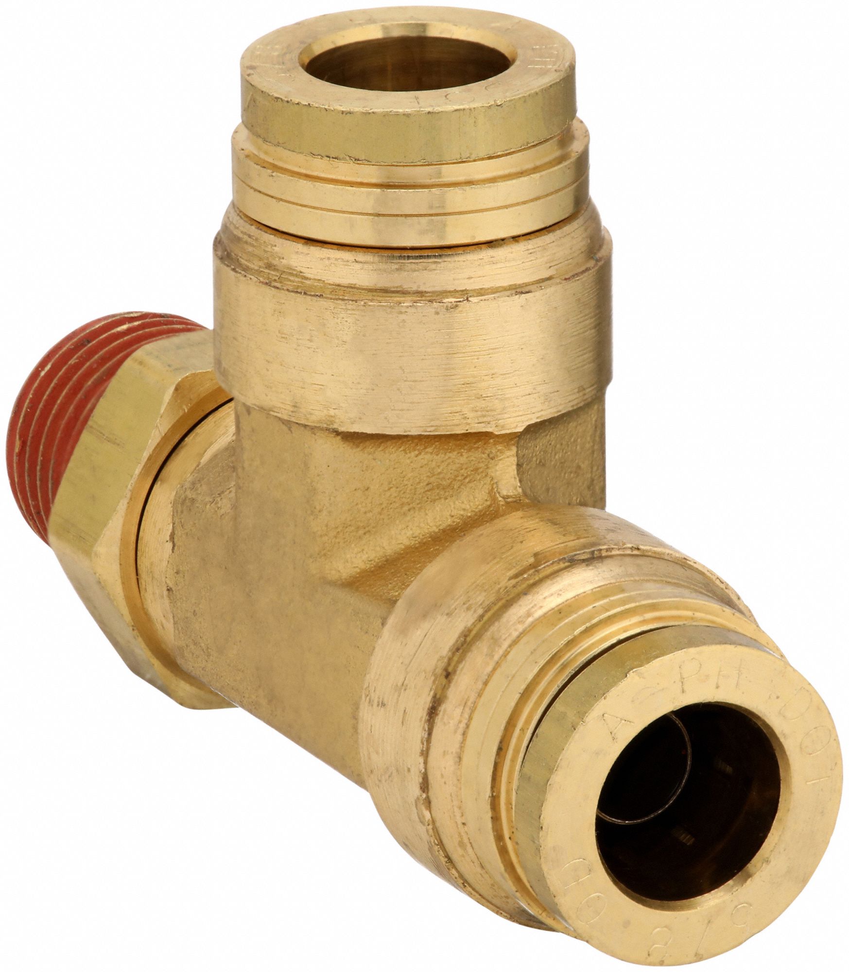 Push-Fit Tee Fitting: 3/8 in OD x 1/4 in Pipe Fitting Size, Push-to-Connect x Push-to-Connect x MNPT