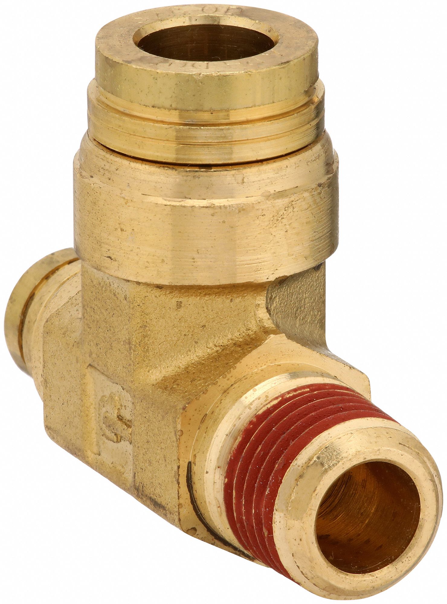 Push-Fit Tee Fitting: 3/8 in OD x 1/4 in Pipe Fitting Size, Push-to-Connect x Push-to-Connect x MNPT