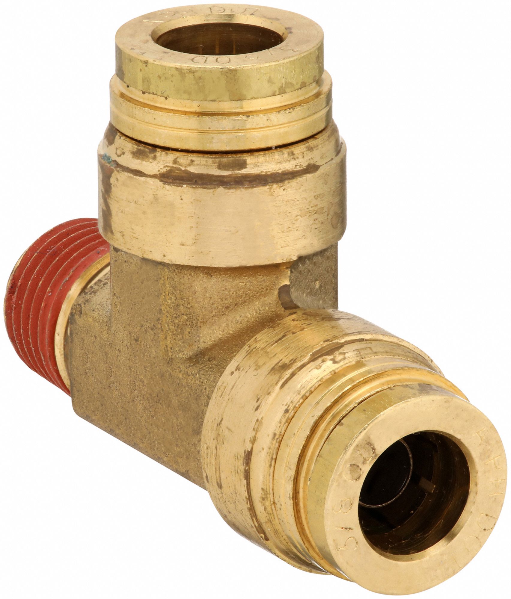 Push-Fit Tee Fitting: 3/8 in OD x 1/4 in Pipe Fitting Size, Push-to-Connect x Push-to-Connect x MNPT