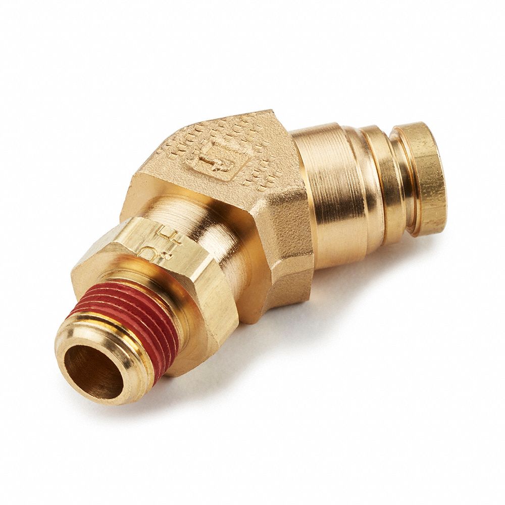 Push-Fit Elbow Fitting: 1/4 in OD x 1/4 in Pipe Fitting Size, Push-to-Connect x MNPT, Brass, Adapter