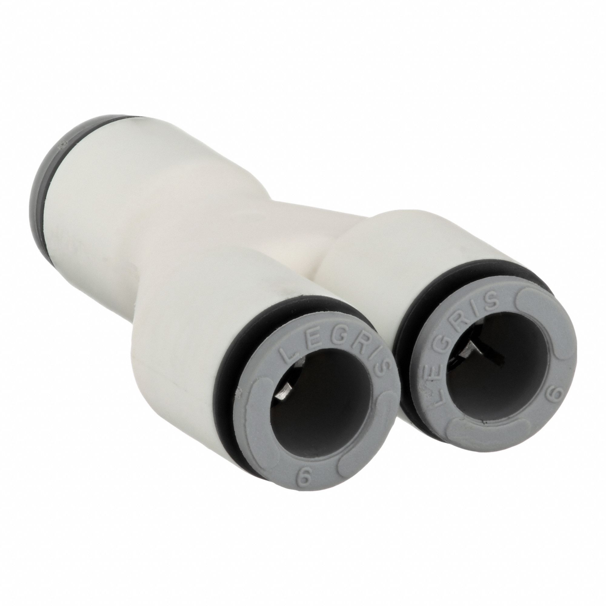 Push-Fit Wye Fitting: Wye Union, 6 mm OD 6 mm OD x 6 mm OD Size, Nylon