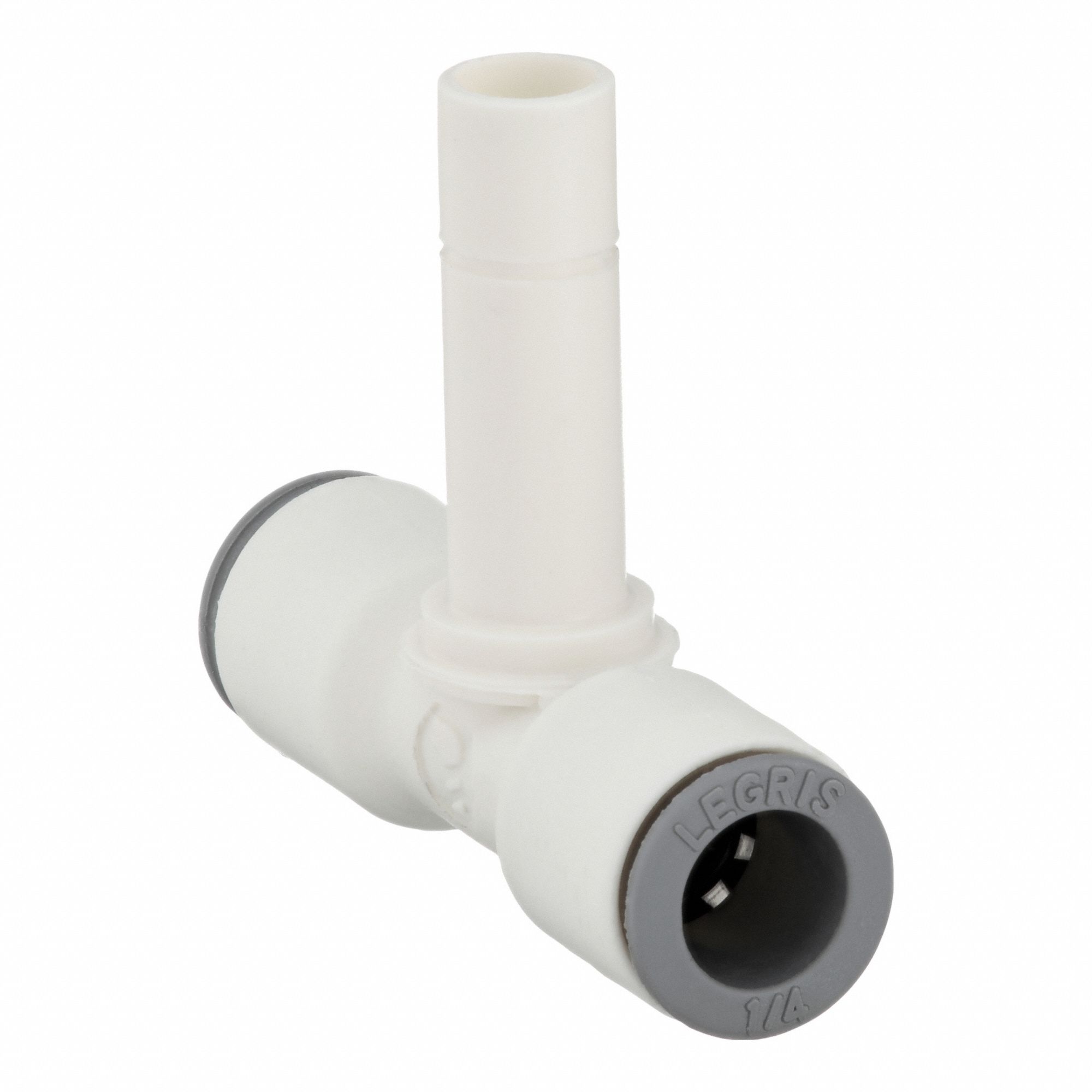 Push-Fit Tee Fitting: Tee, 1/4 in OD x 1/4 in OD Size, Nylon, Stainless Steel