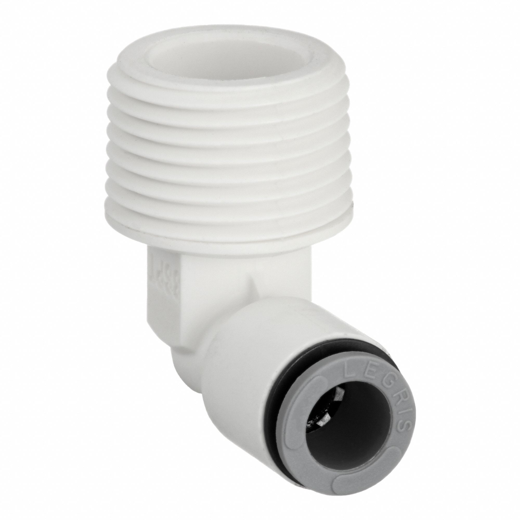 Push-Fit Elbow Fitting: 90° Elbow, 6 mm OD 1/8 in Pipe Size, Push-to-Connect x MBSPT, Polymer