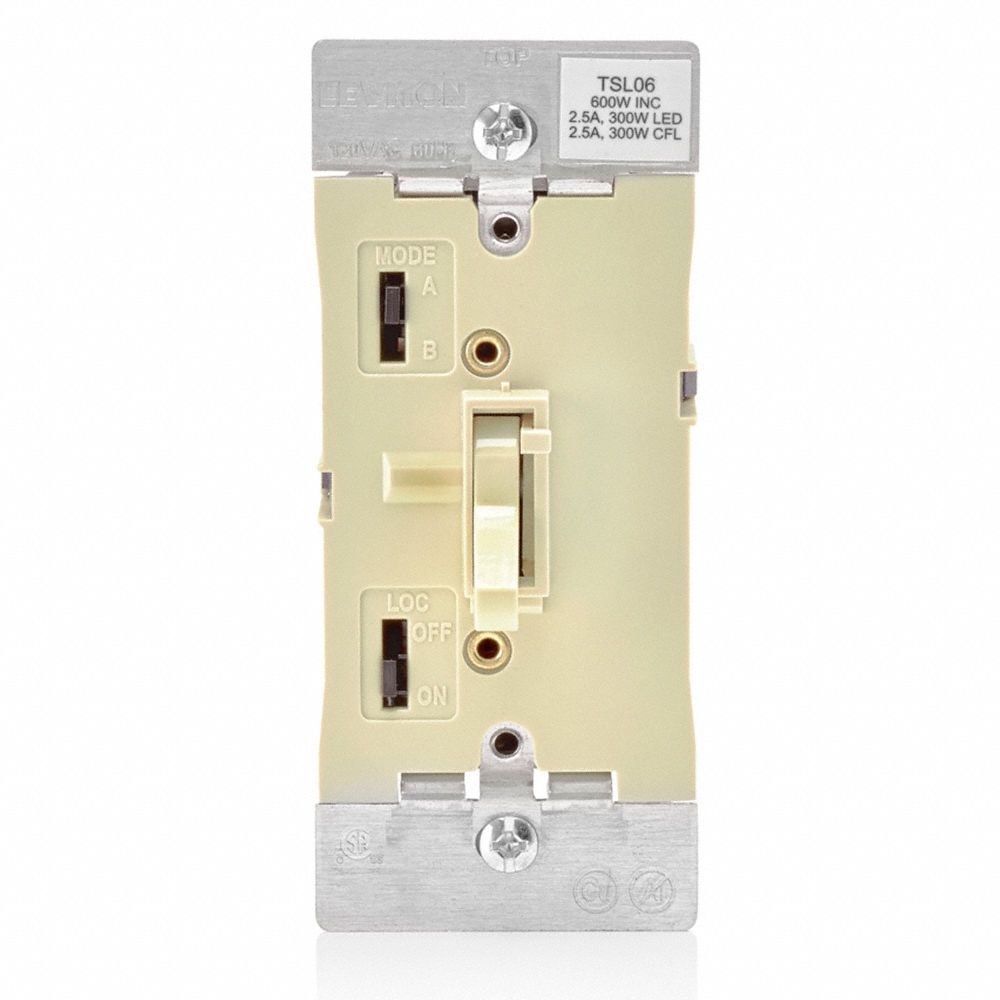 Lighting Dimmer: Fluorescent/Halogen/Incandescent/LED, 1-Pole, 3-Way, 120V AC, Ivory