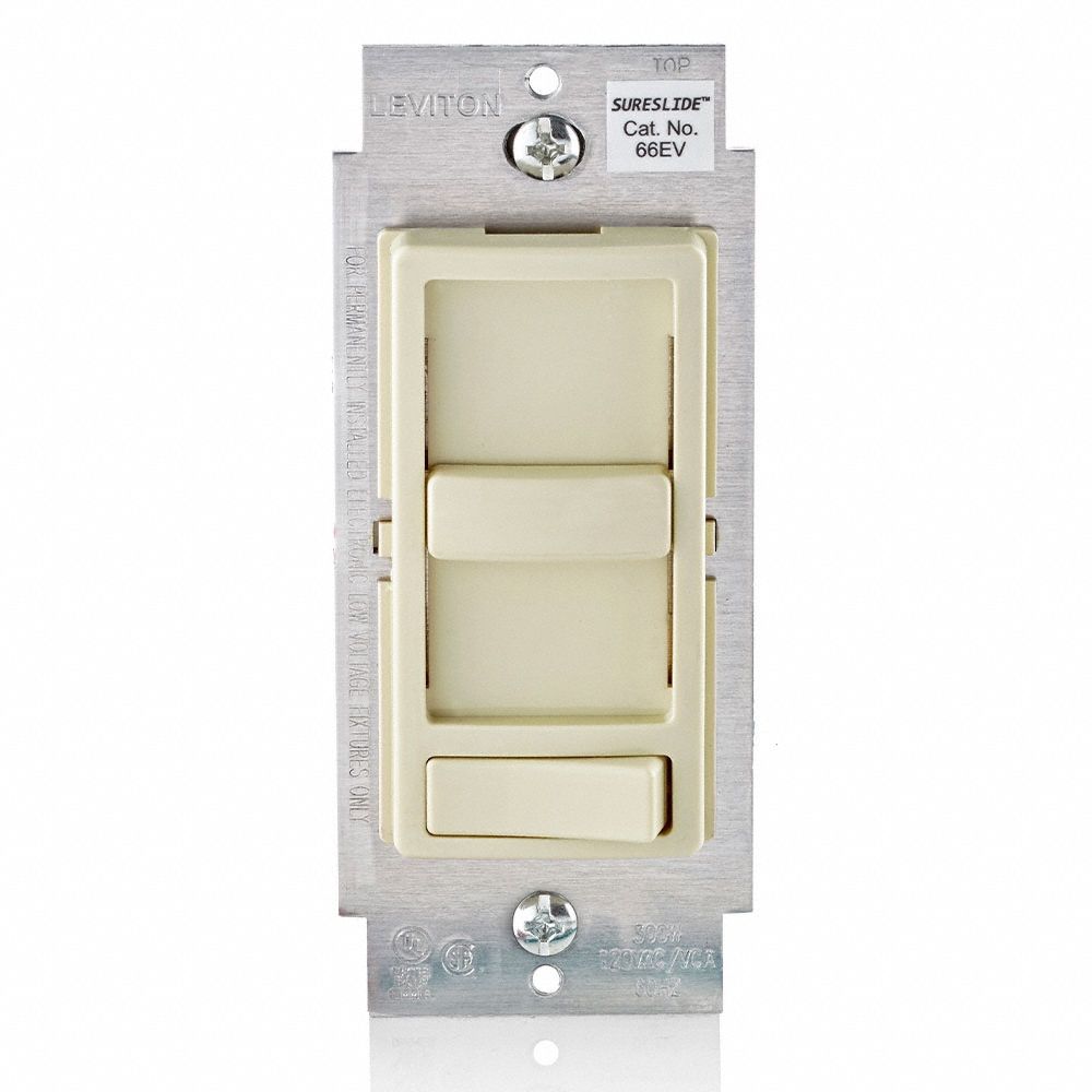 Lighting Dimmer: 1-Pole, 3-Way, 120V AC, 300VA (ELV), 300VA (ELV), Neutral Required, Ivory