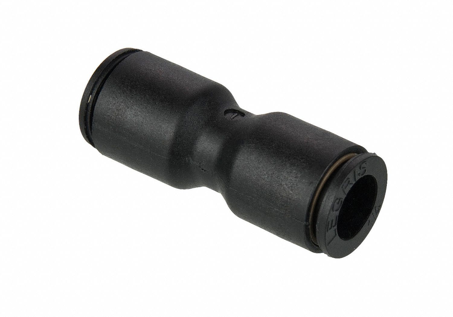 Push-Fit Union Fitting: 1/8 in OD x 5/32 in OD Size, Push-to-Connect x Push-to-Connect, Black