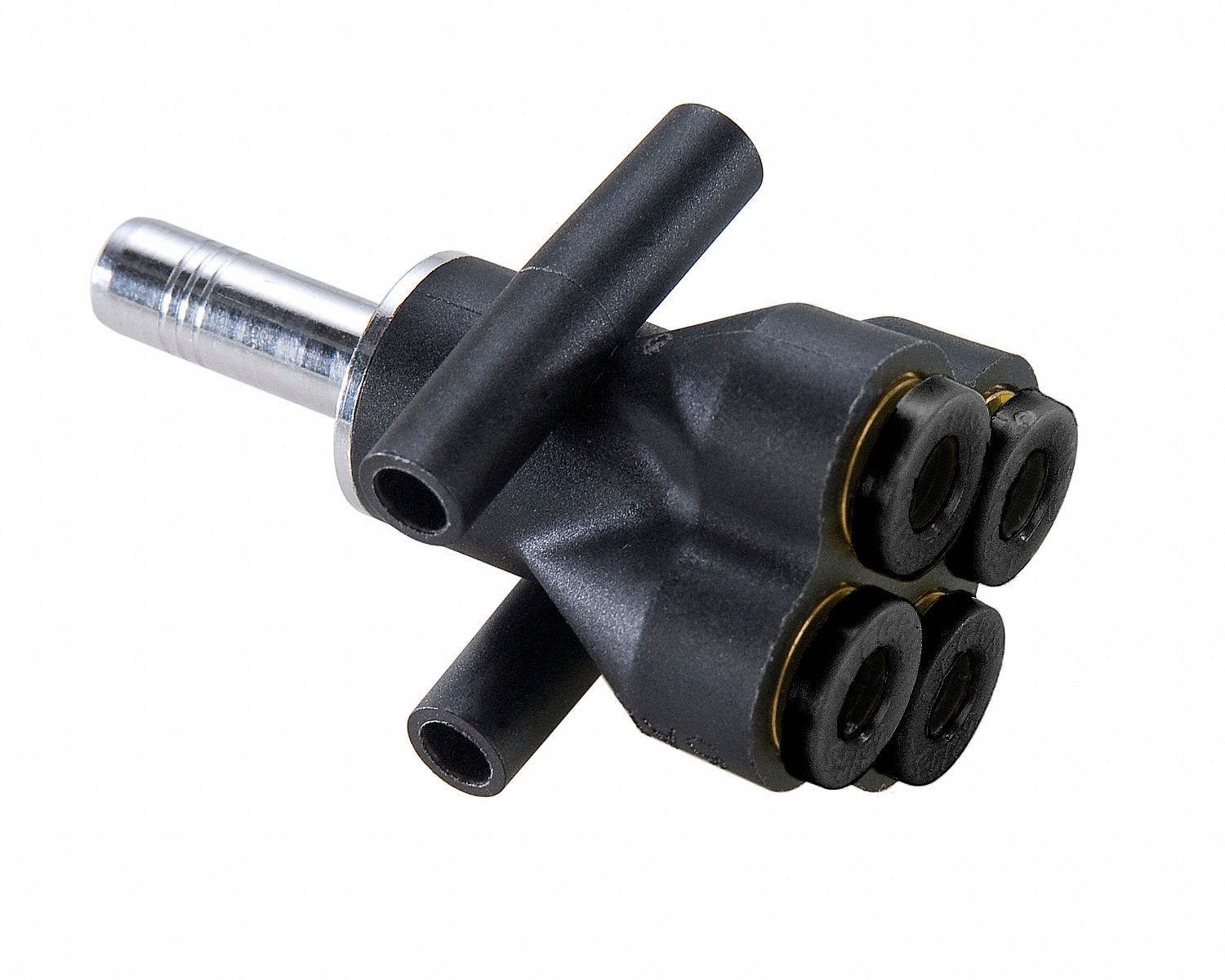 Push-Fit Wye Fitting: 4 mm OD x 6 mm OD x 4 in OD Size, Polymer, 45 mm Overall Lg, Black