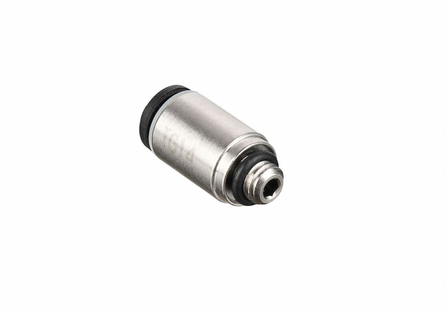 Push-Fit Adapter Fitting: 1/4 in OD x 5 mm Pipe Size, Push-to-Connect x Metric, Brass, Silver