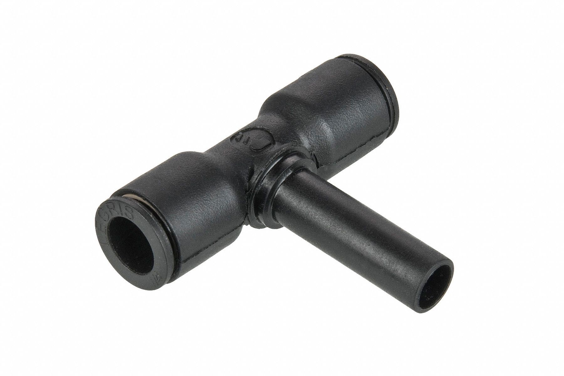 Push-Fit Tee Fitting: 10 mm OD x 10 mm OD x 10 mm OD Size, Polymer, 2 1/16 in Overall Lg