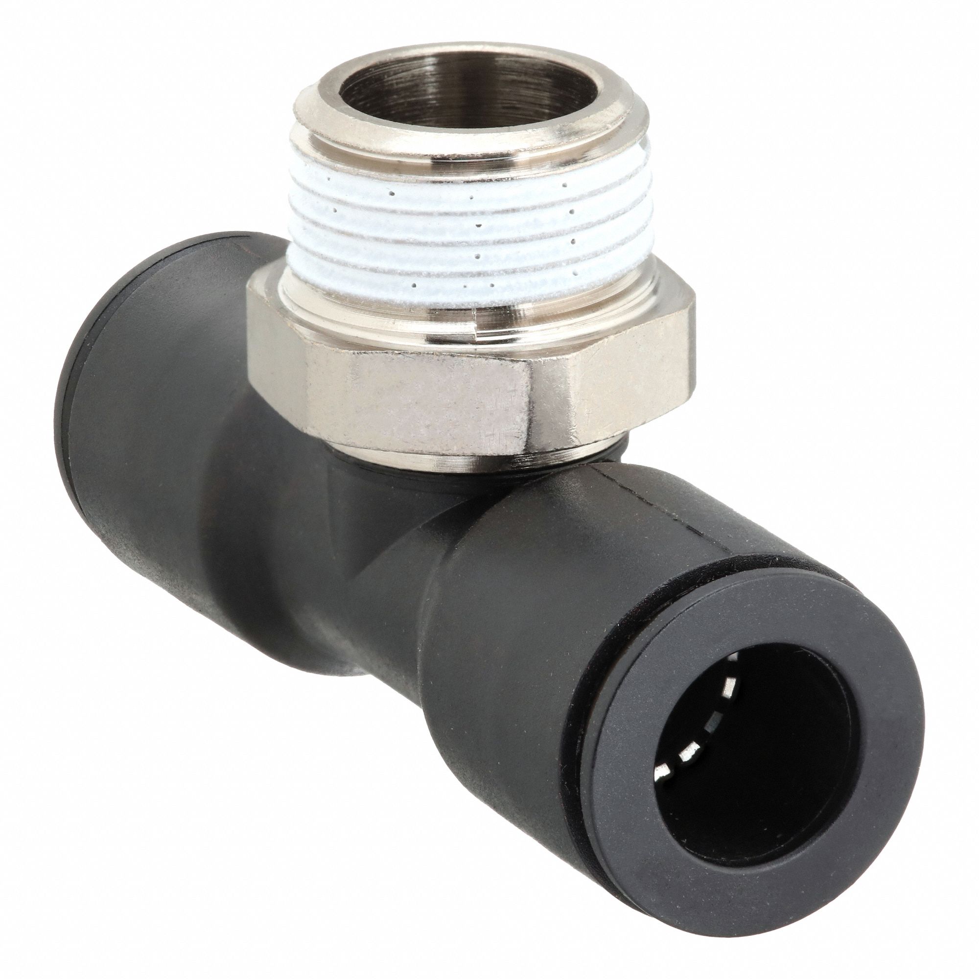 Push-Fit Tee Fitting: 1/2 in Pipe x 1/2 in OD x 1/2 in OD Size, Nylon, 2 17/32 in Overall Lg