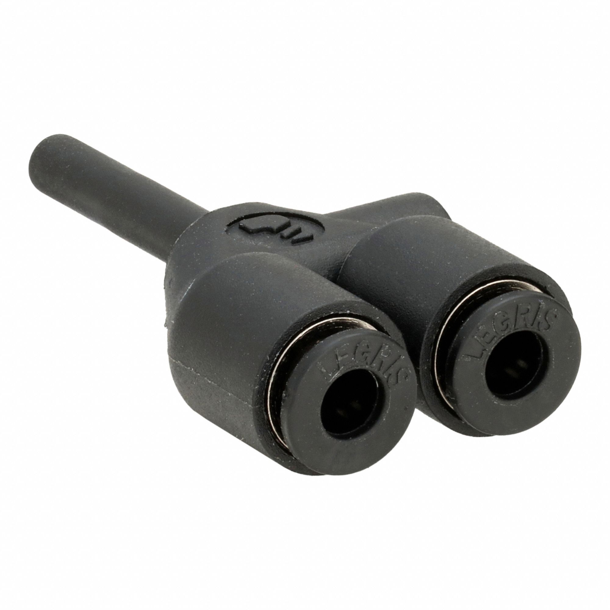 Push-Fit Wye Fitting: 1/8 in OD x 1/8 in OD x 1/8 in OD Size, Fiberglass-Reinforced Nylon