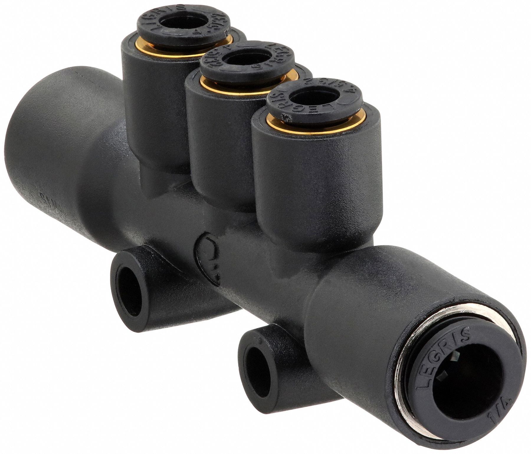 Push-Fit Tee Fitting: 1/4 in OD x 5/32 in OD x 5/32 in OD Size, Nylon, 2 13/16 in Overall Lg