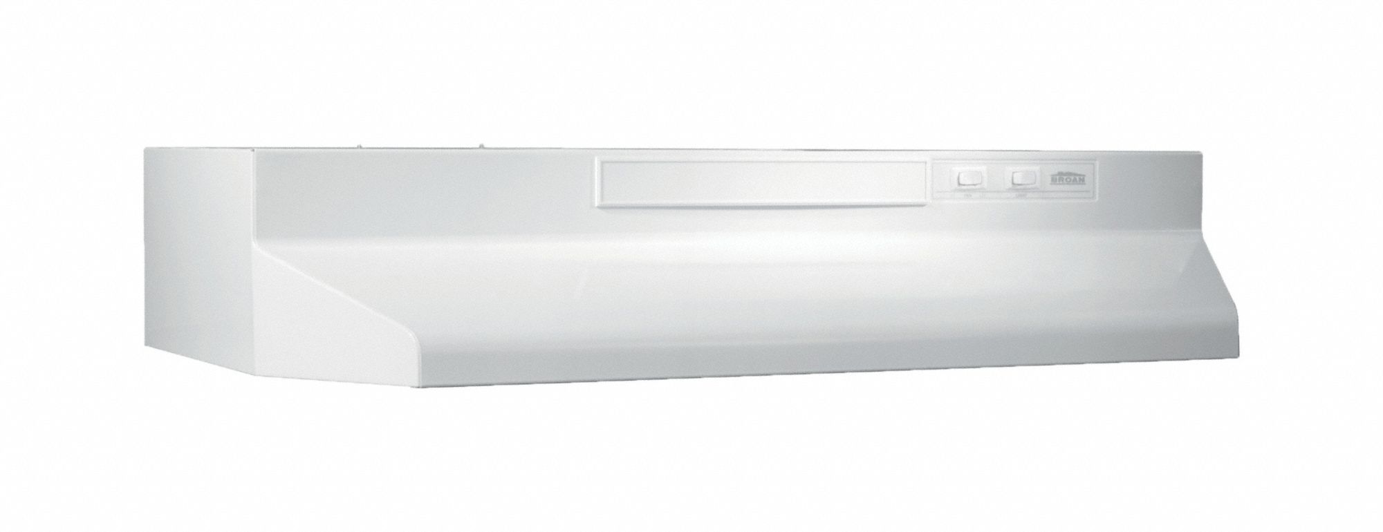 Range Hood: 30 in Wide, White, Steel Housing, 260 cfm, 7 sones, 2 Speeds, Rectangular Duct, 115V AC