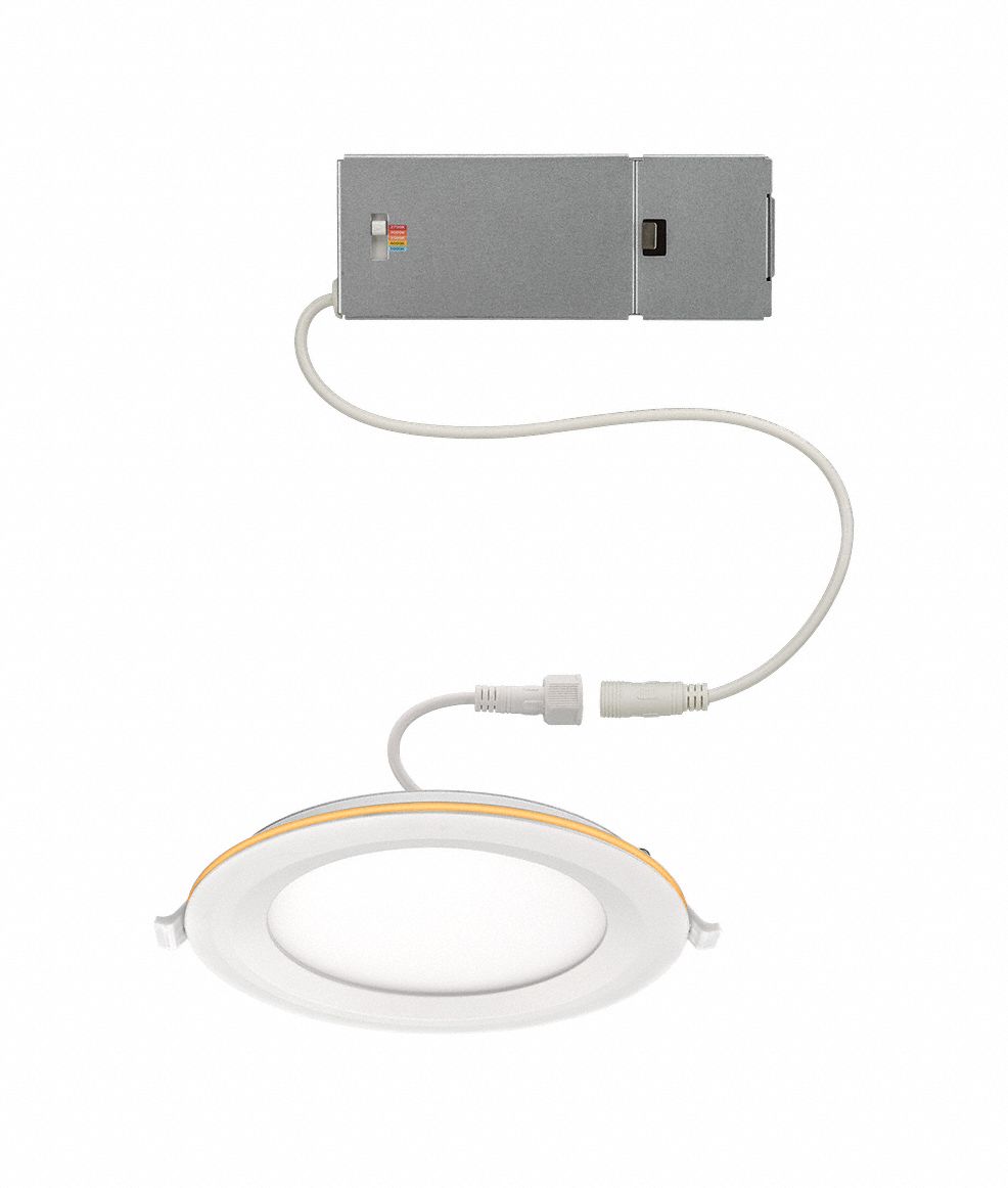 LED Recessed Down Light: 6 in Dia, 900 lm, 2700K/3000K/3500K/4000K/5000K, 14.3 W, 120V AC, White