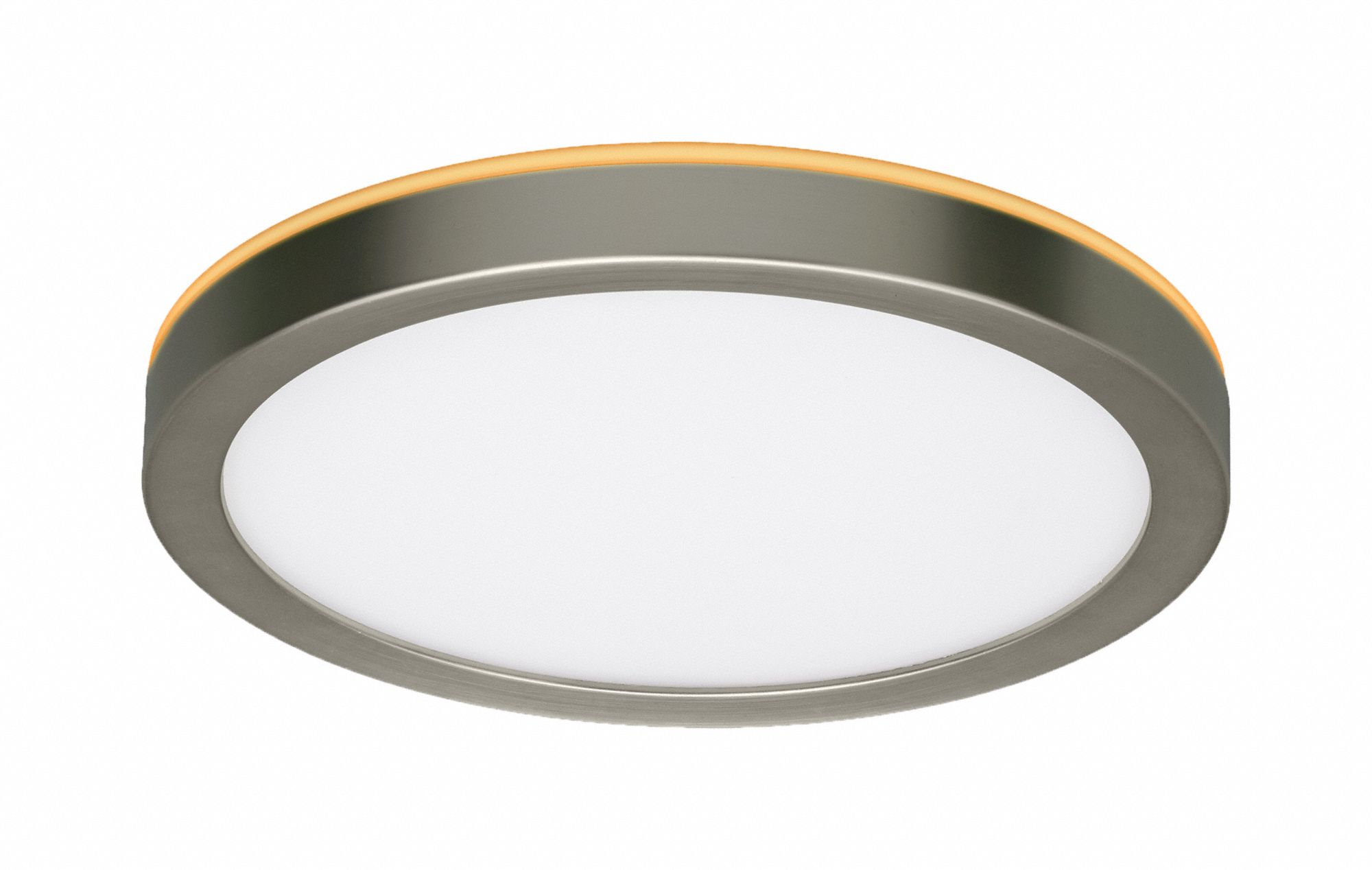 LED Flush Mount: 8 in Dia, Brushed Nickel, 2 1/2 in Ht, 800 lm, 3000K/4000K/5000K, 12 W, 120V AC