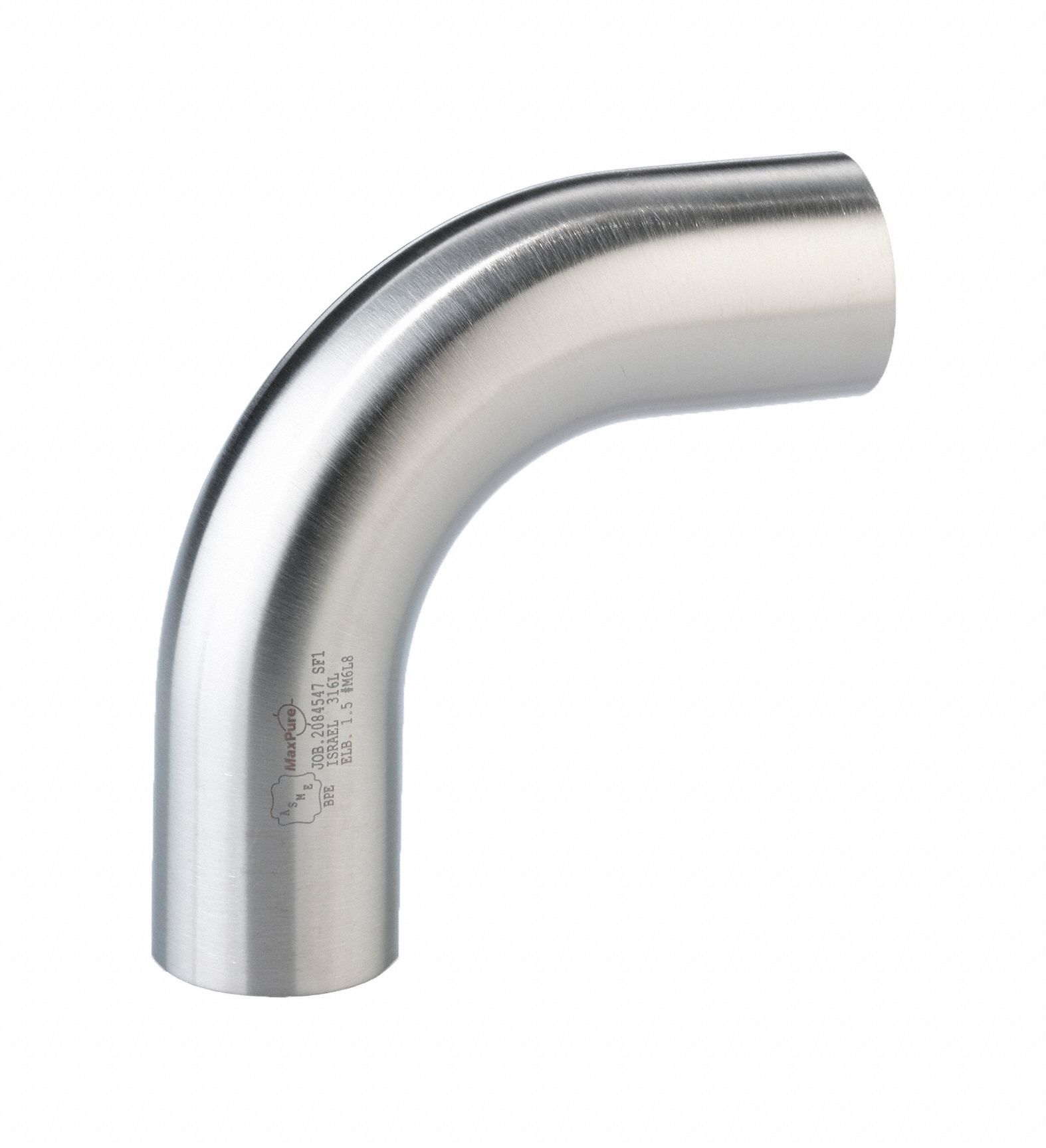 Sanitary Fitting Elbow: 90° Elbow, 1 1/2 in OD x 1 1/2 in OD Size, Weld, 316L Stainless Steel