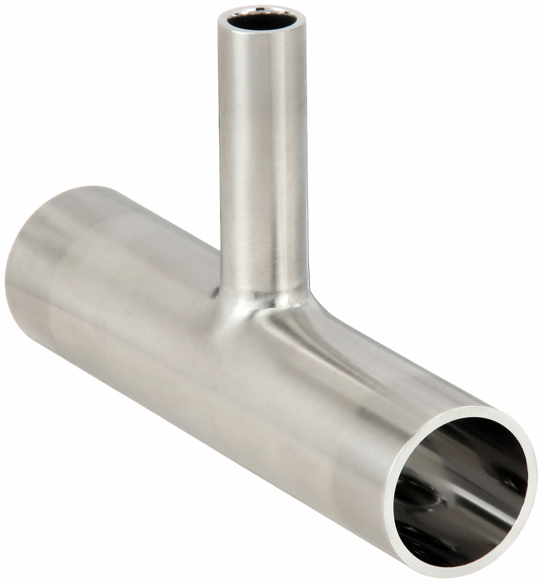 Sanitary Tee Fitting: Tee, 2 1/2 in OD x 2 1/2 in OD x 1/2 in OD Size, Weld, 316L Stainless Steel